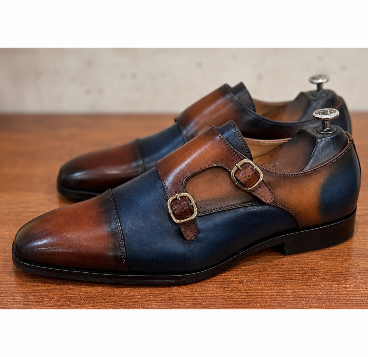 The Belgravia Admiral – Navy & Cognac Double Monk Strap Shoes