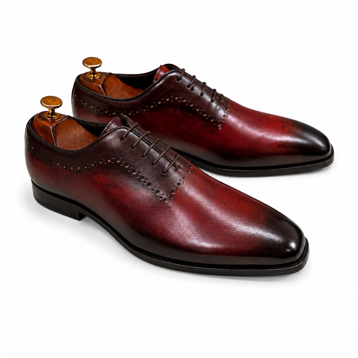 Hand-Finished Burgundy Leather Brogue Oxford Shoes