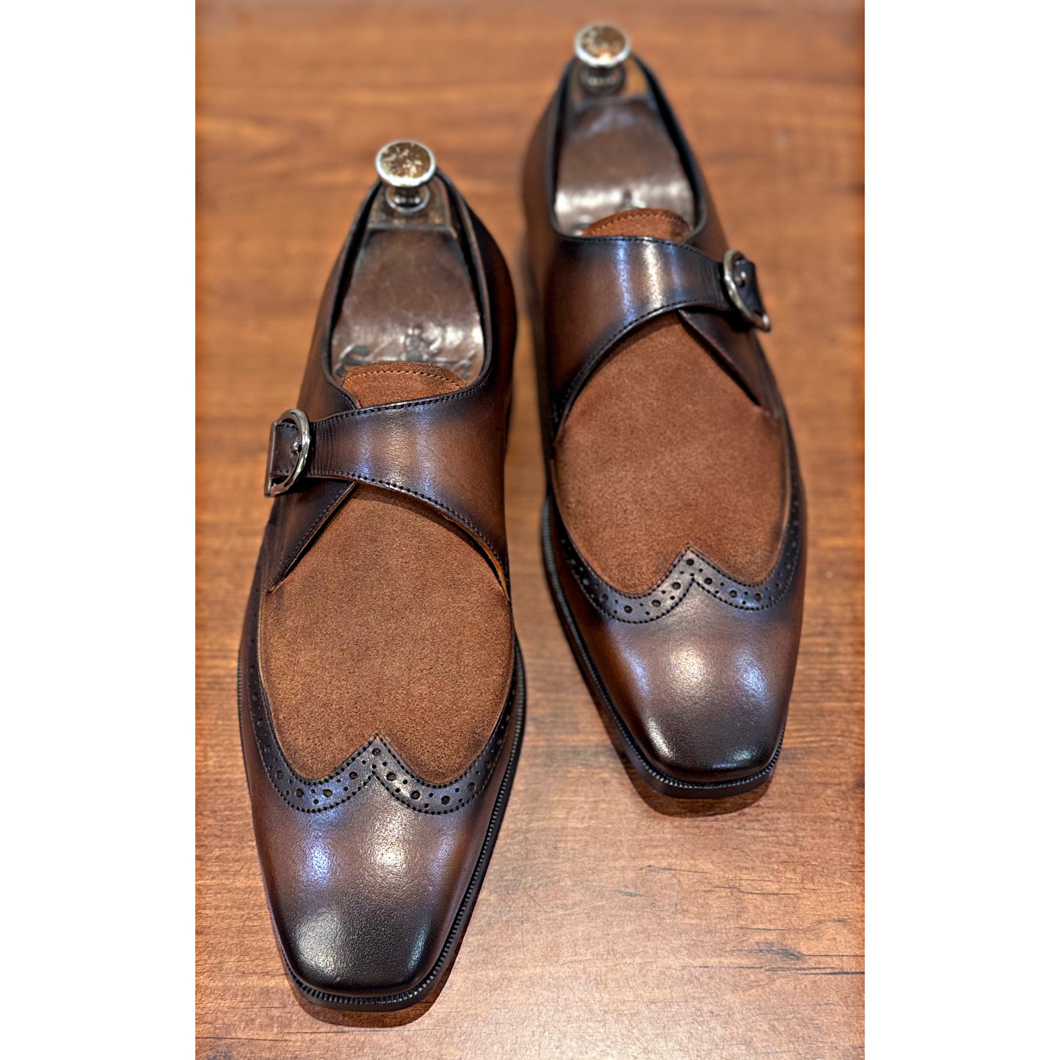 Brown Suede Leather Monk Straps
