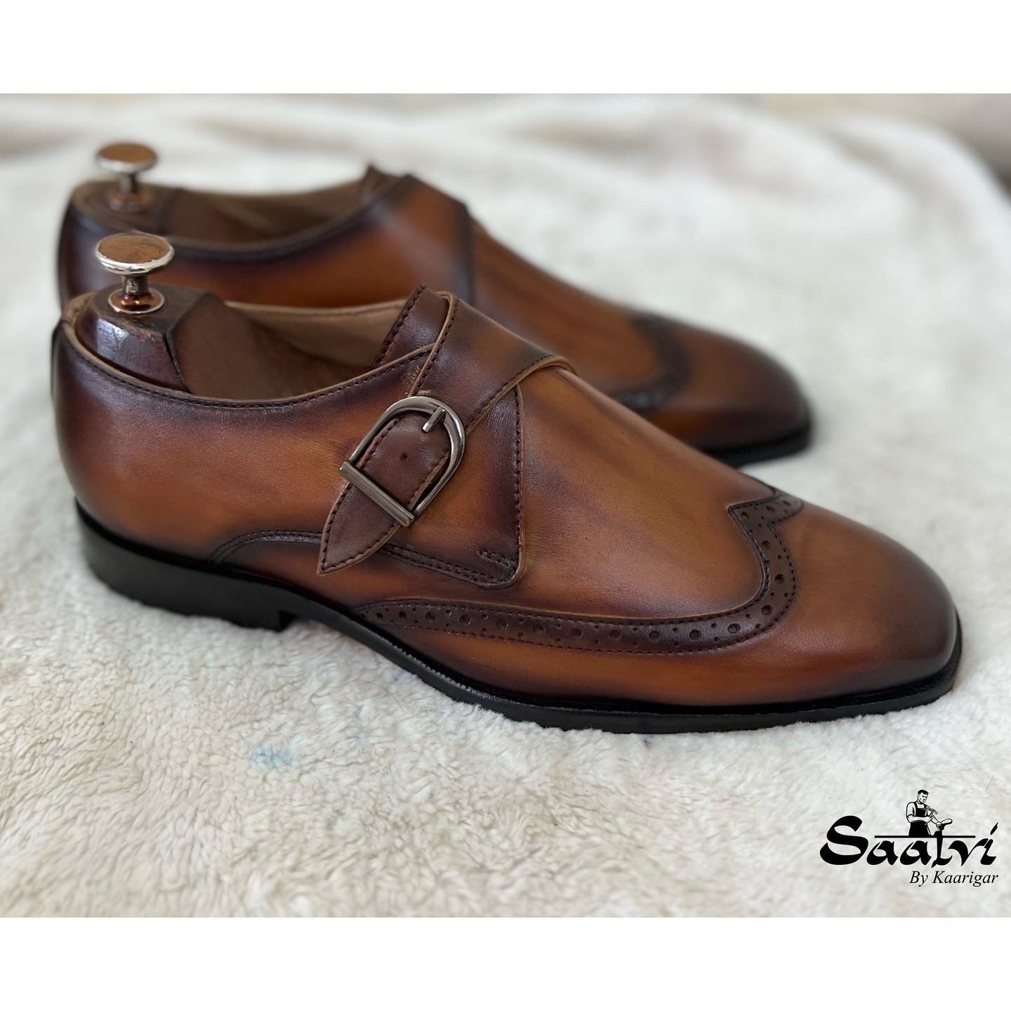 Single Monk Strap Tan Hand Patina