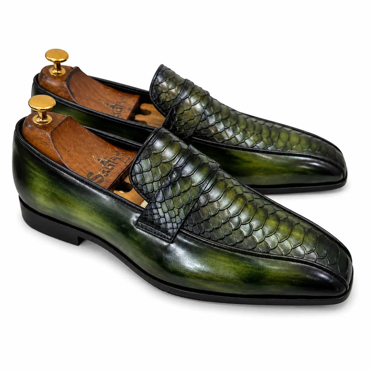 Verde Obsidian Croco-Texture Loafers