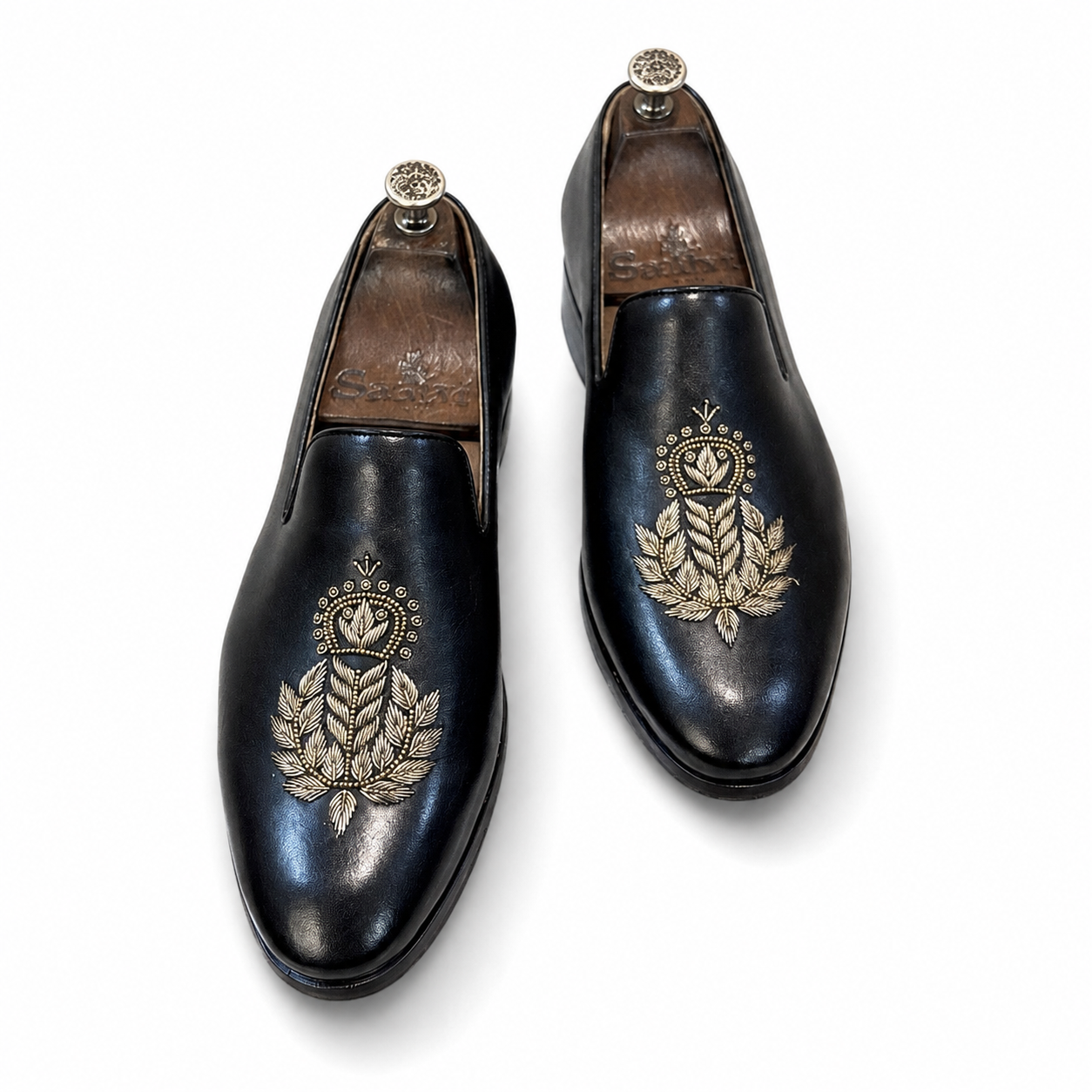 Royal Black & Gold Hand Zardosi Slipons
