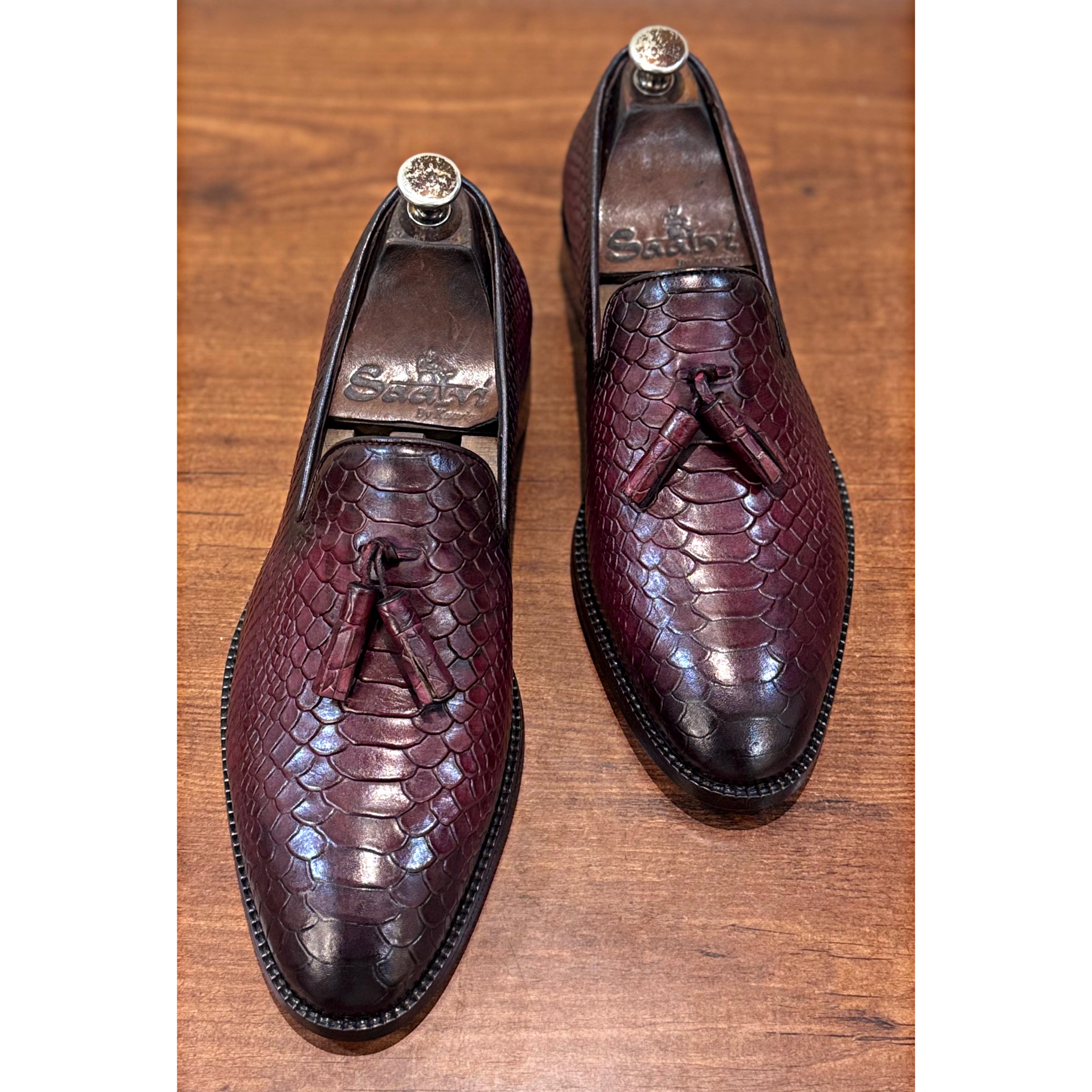 Python Embossed Loafers With Tassels Bordo