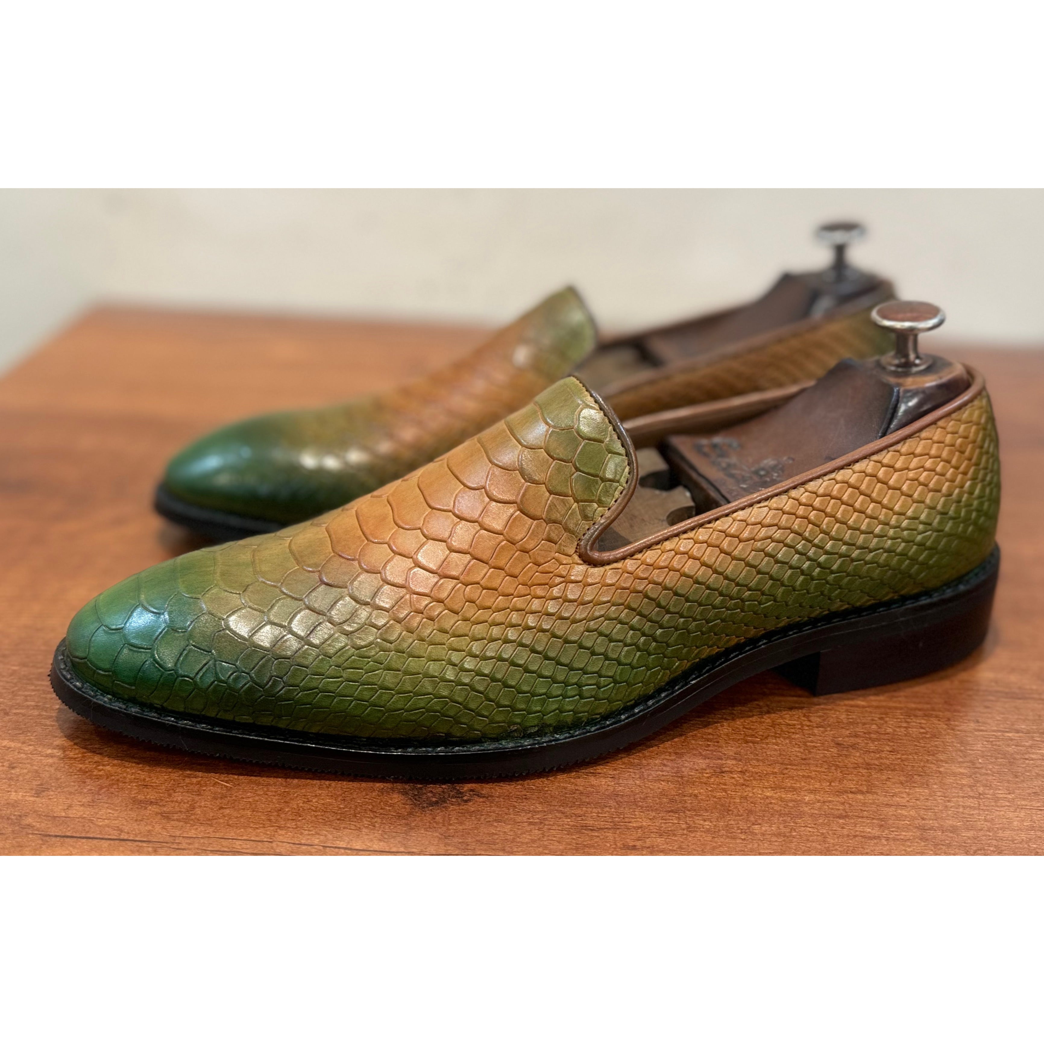 Python Embossed Loafers Tan Green