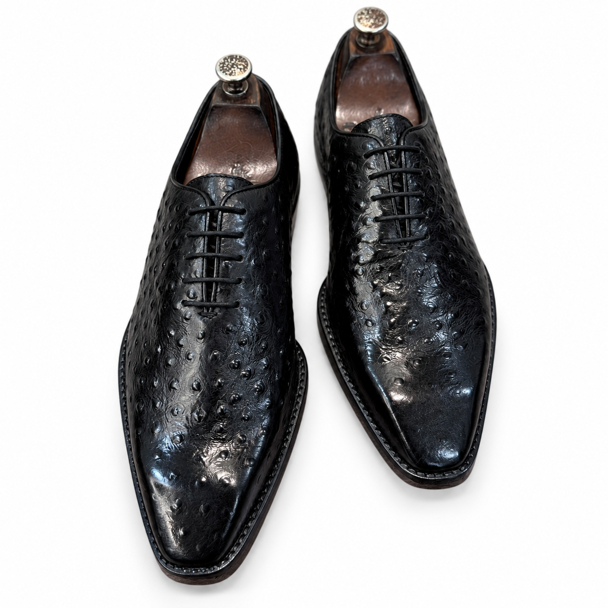 Nero Ostrich Leather Wholecut Oxfords