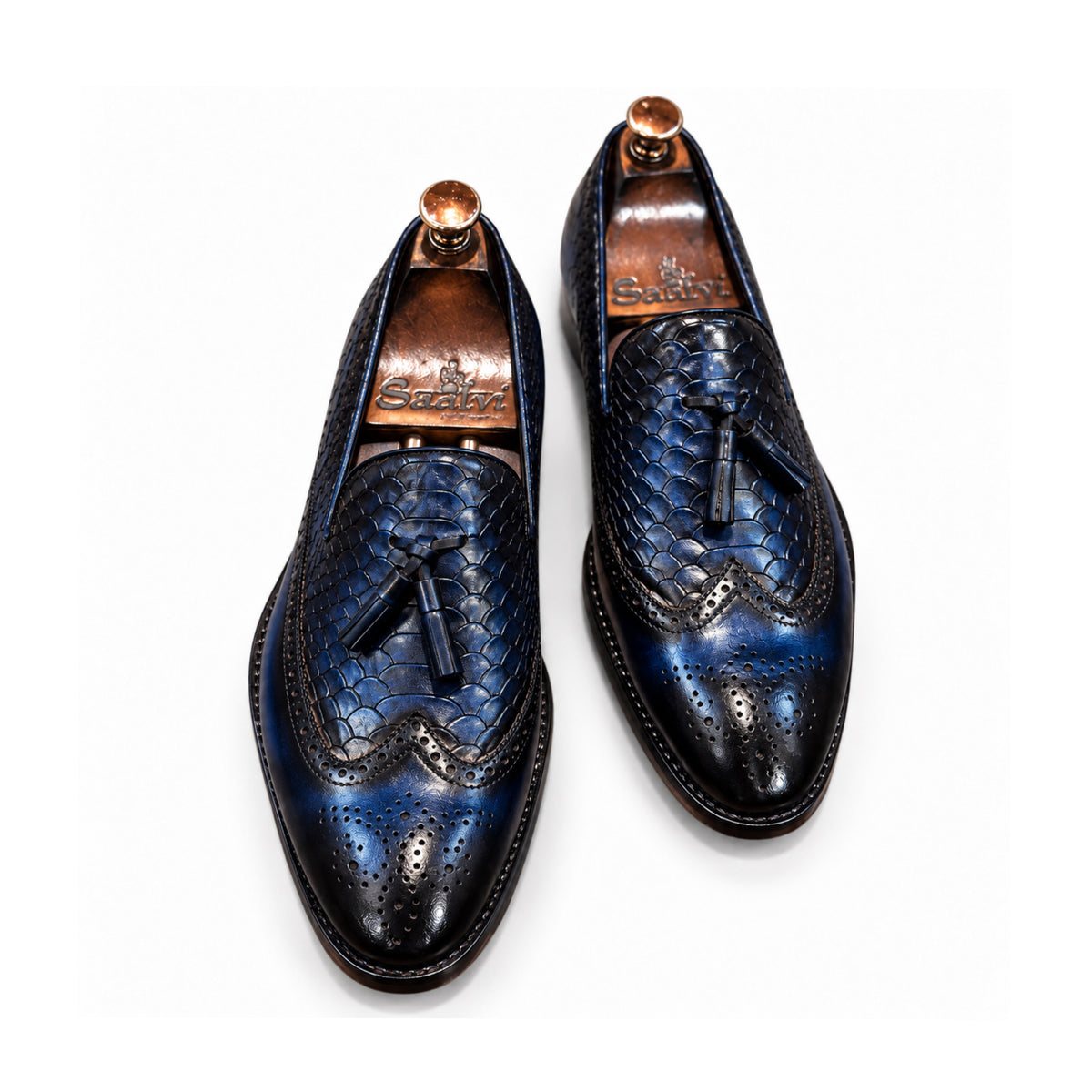 Cobalt Noir Croc-Embossed Leather Loafers