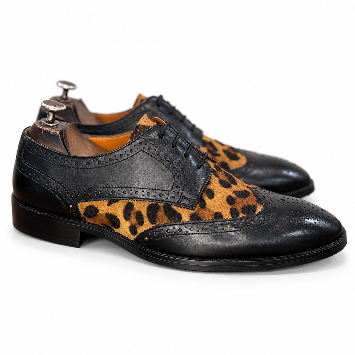 Noir Leopard Brogue Derby Shoes