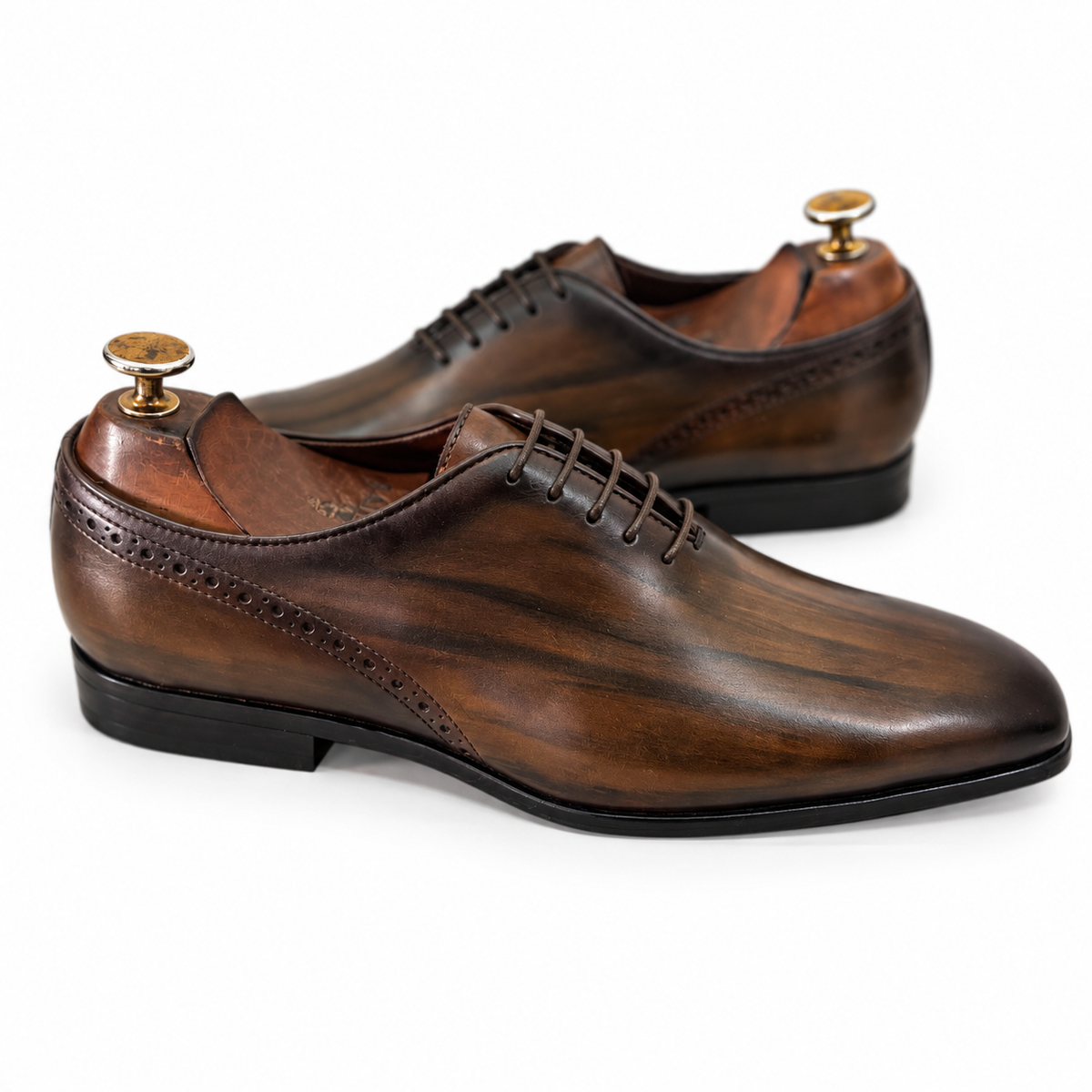 Saalvi Heritage Brown Hand-Patina Leather Oxford Shoes for Men