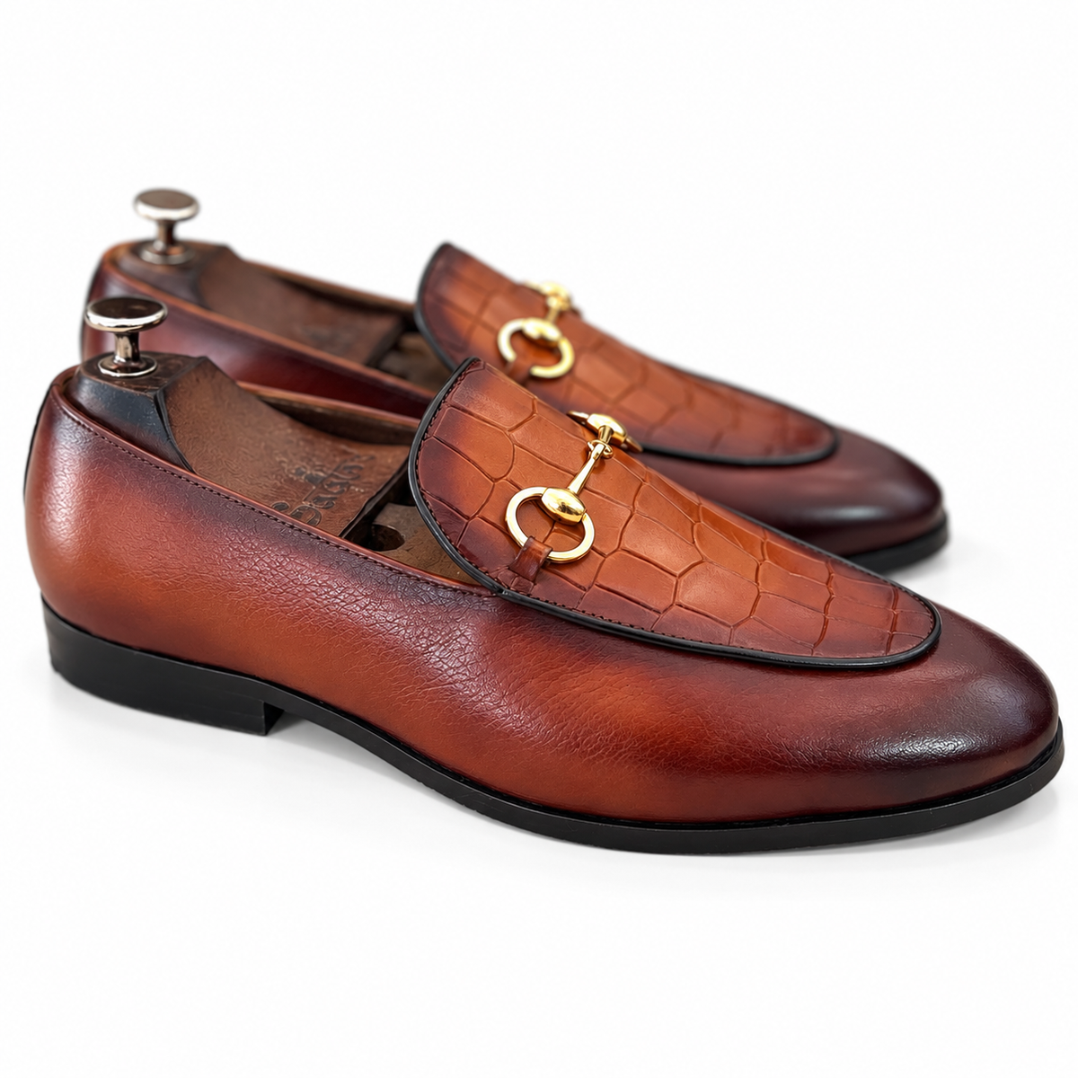Aurelio Antique Tan Croco Horsebit Loafers
