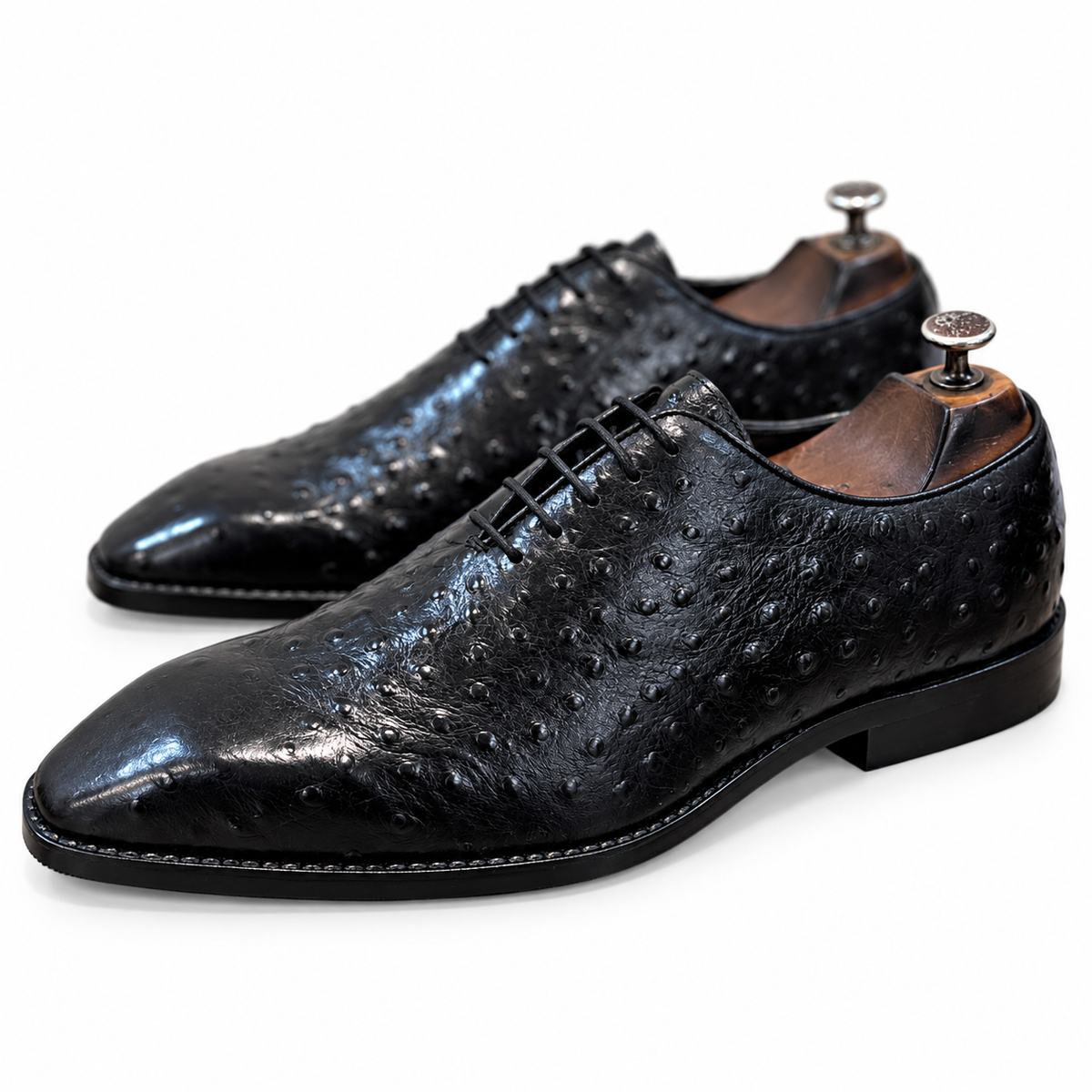 Nero Ostrich Leather Wholecut Oxfords