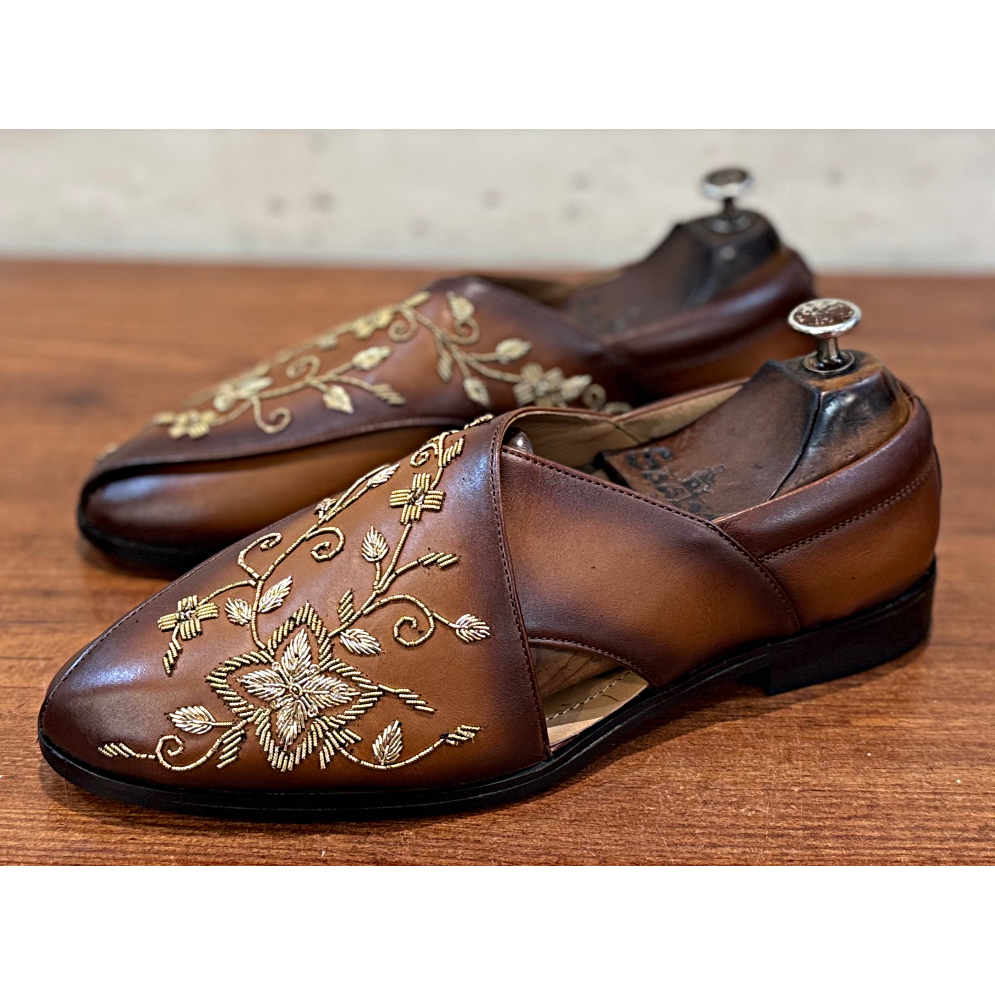 Tan Embroidered Peshawari Sandal