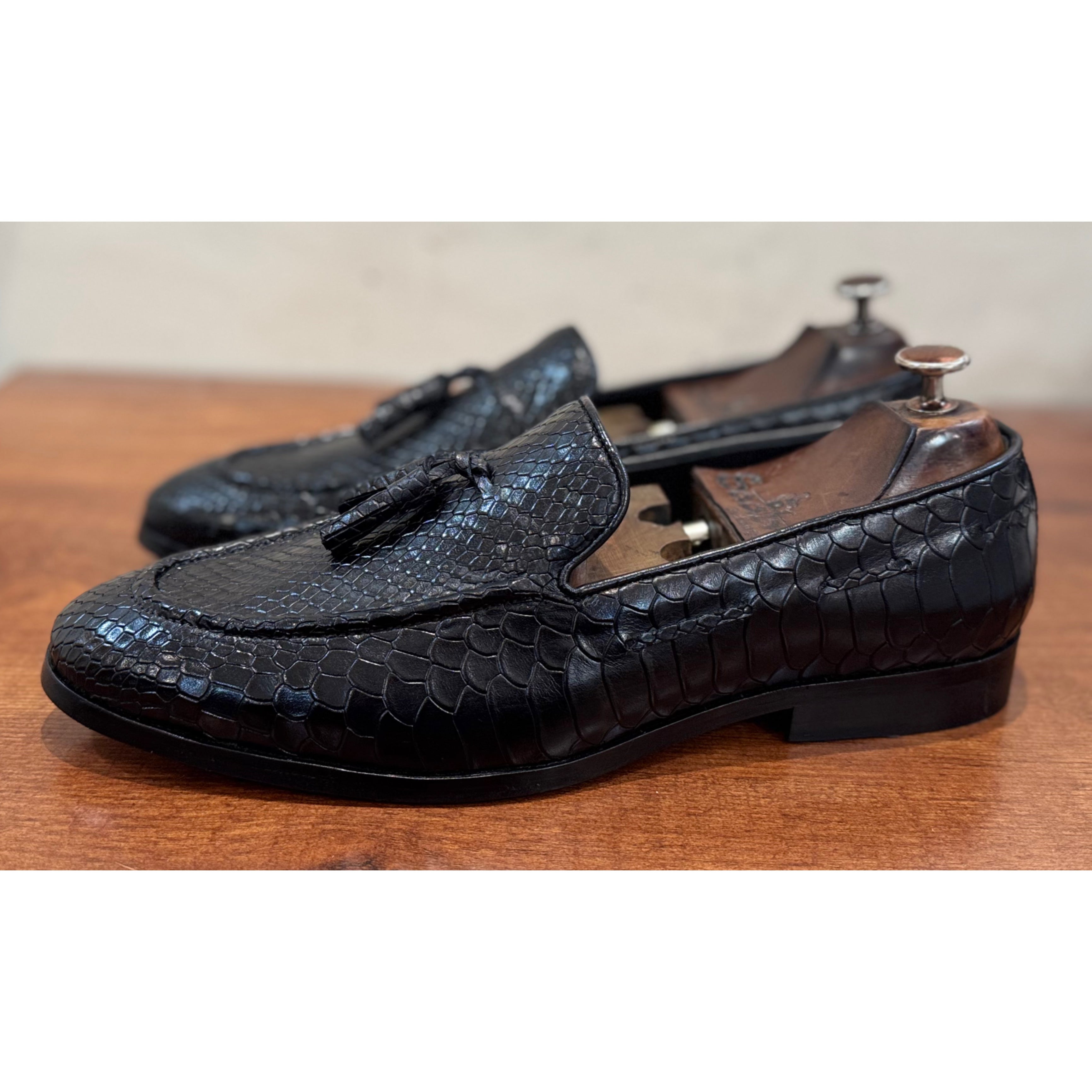 Python Embossed Loafers With Tassles