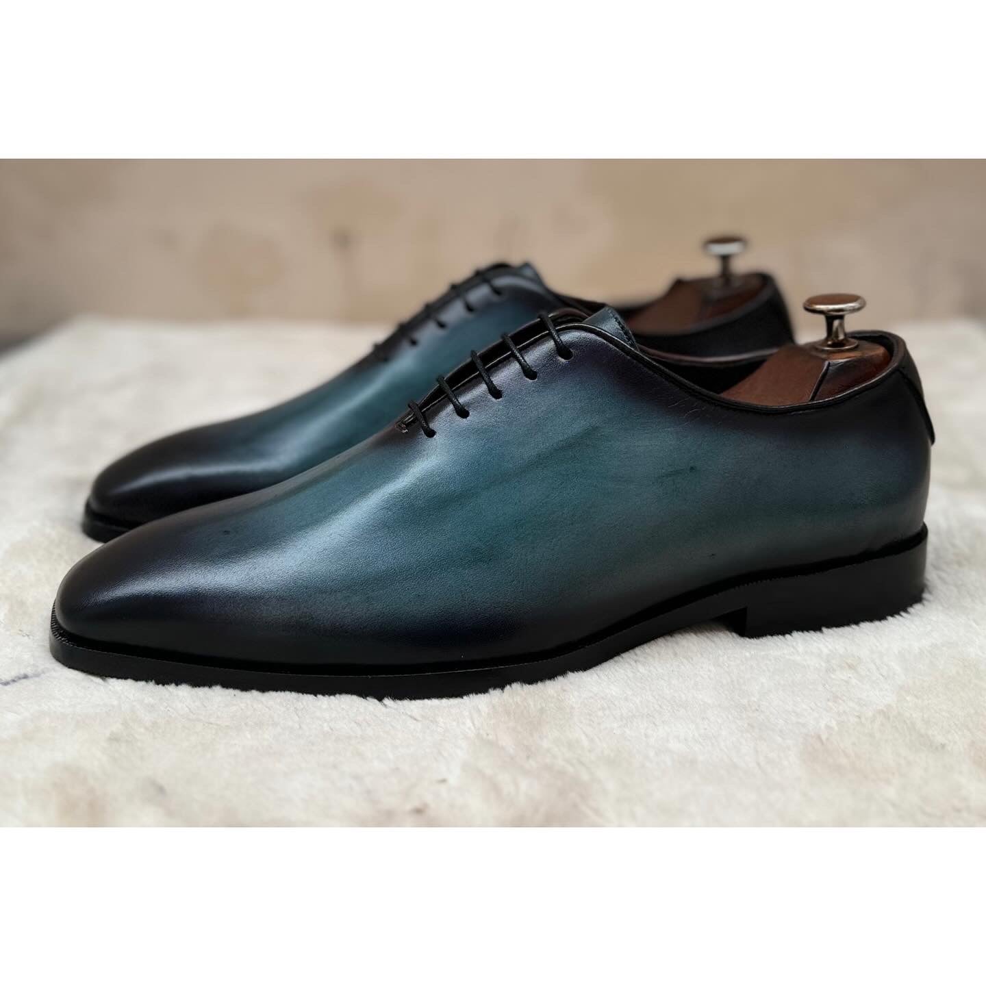 Aqua Wholecut Hand Patina Oxfords