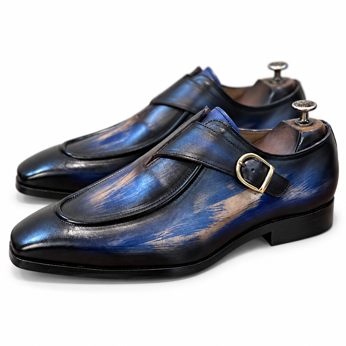 Azure Monarch Patina Monk Strap Shoes