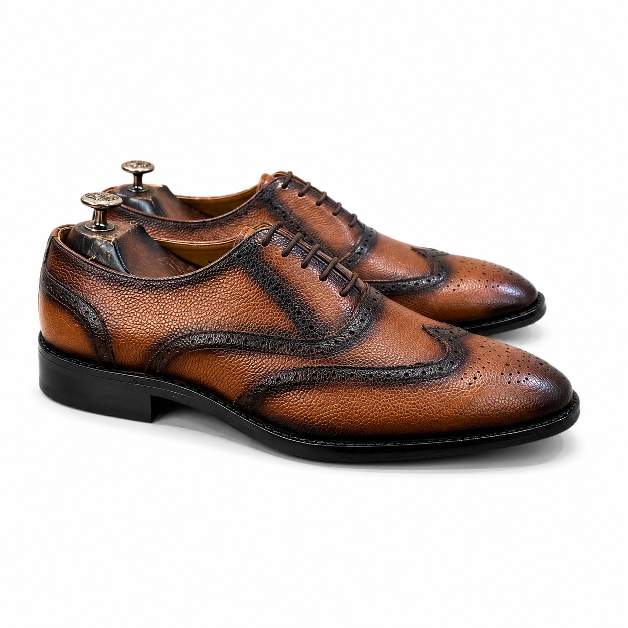 Burnished Wingtip Brogue Shoes – Brown