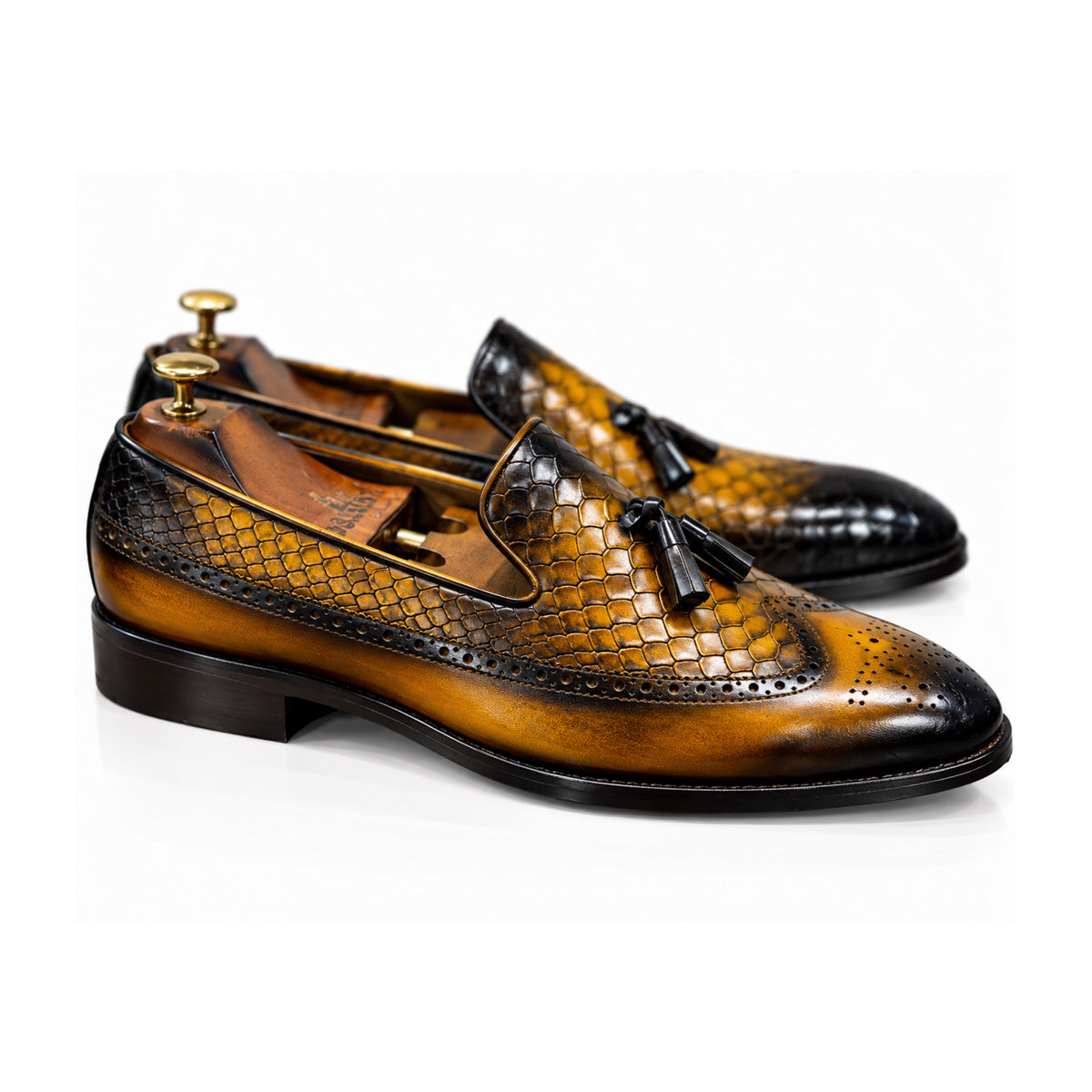 Amber Noir Croc Brogue Tassel Loafers
