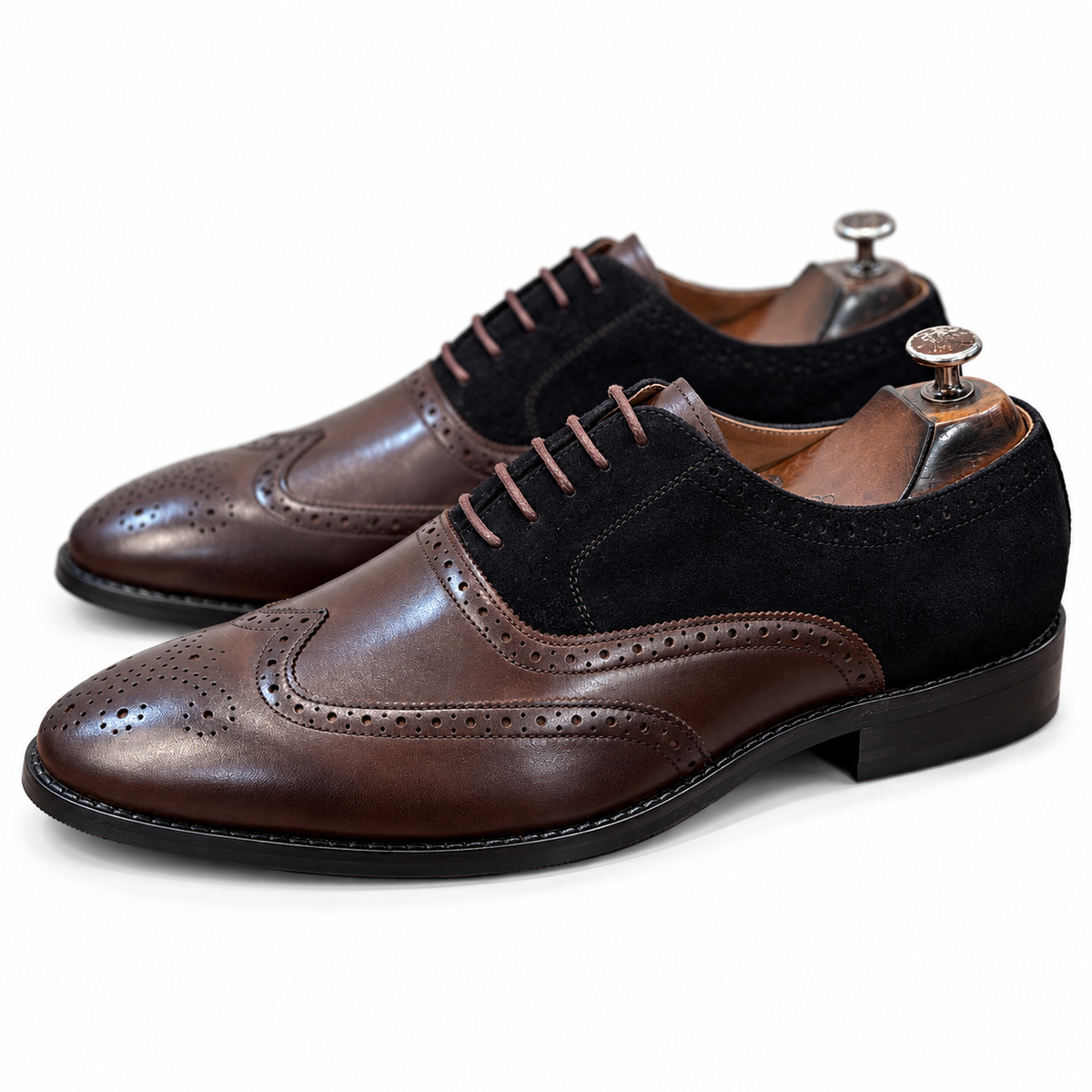 Aurelio Noir-Brown Hand-Patina Wingtip Oxford Shoes