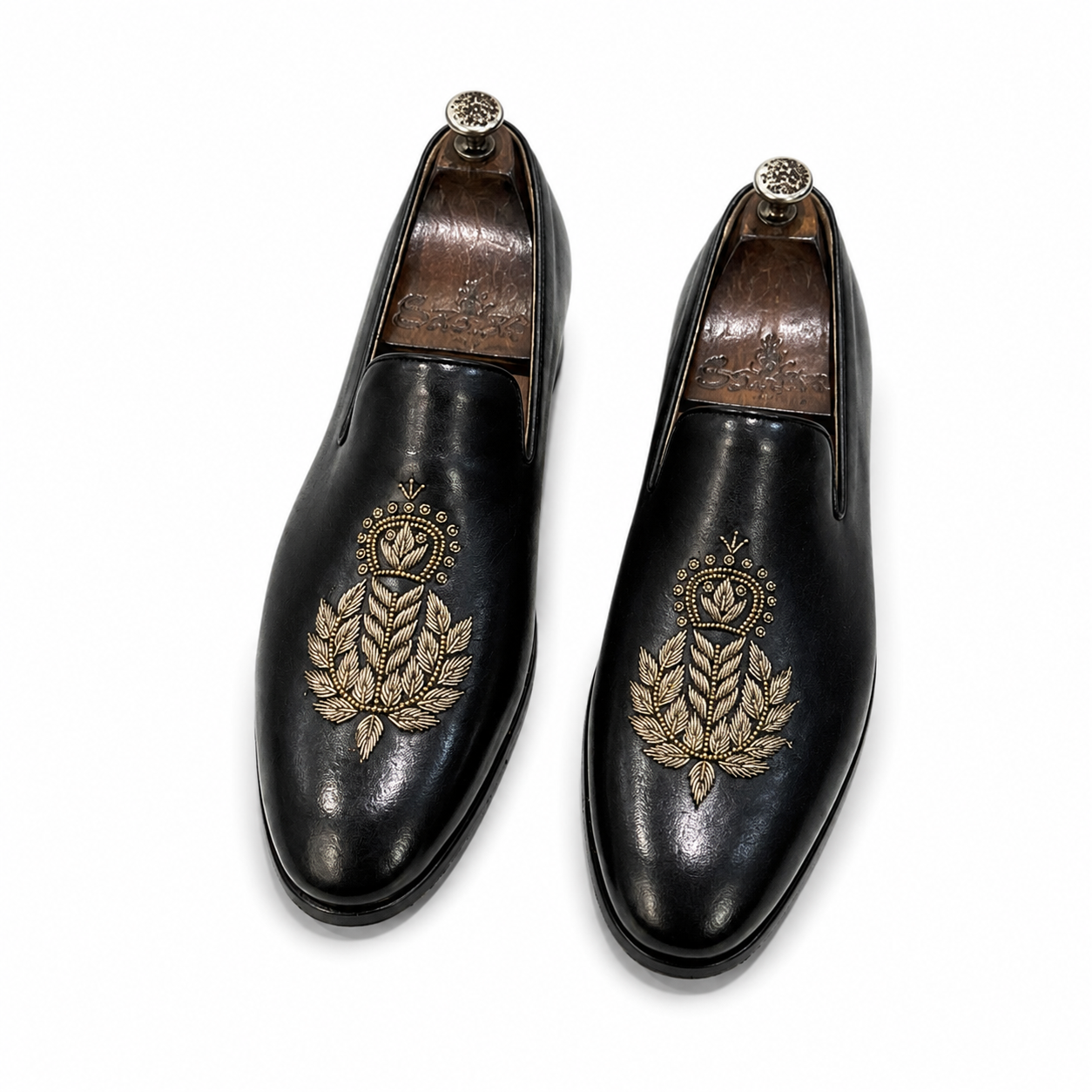Royal Black & Gold Hand Zardosi Slipons