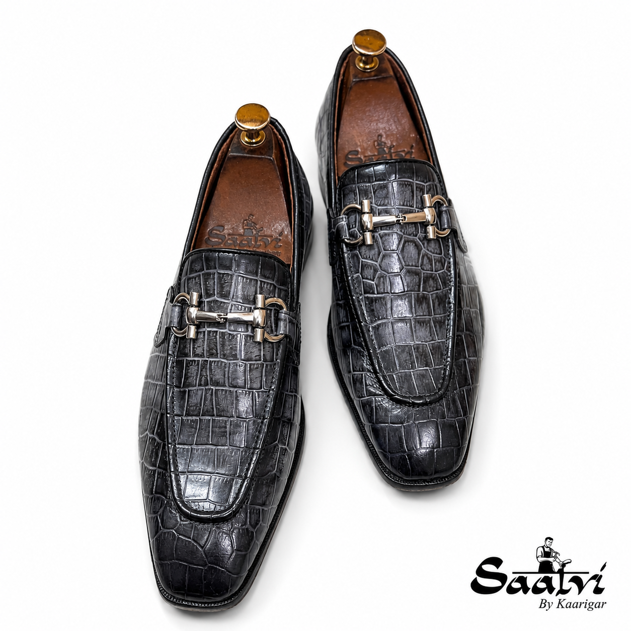 Grey Croco Loafers With Buckle