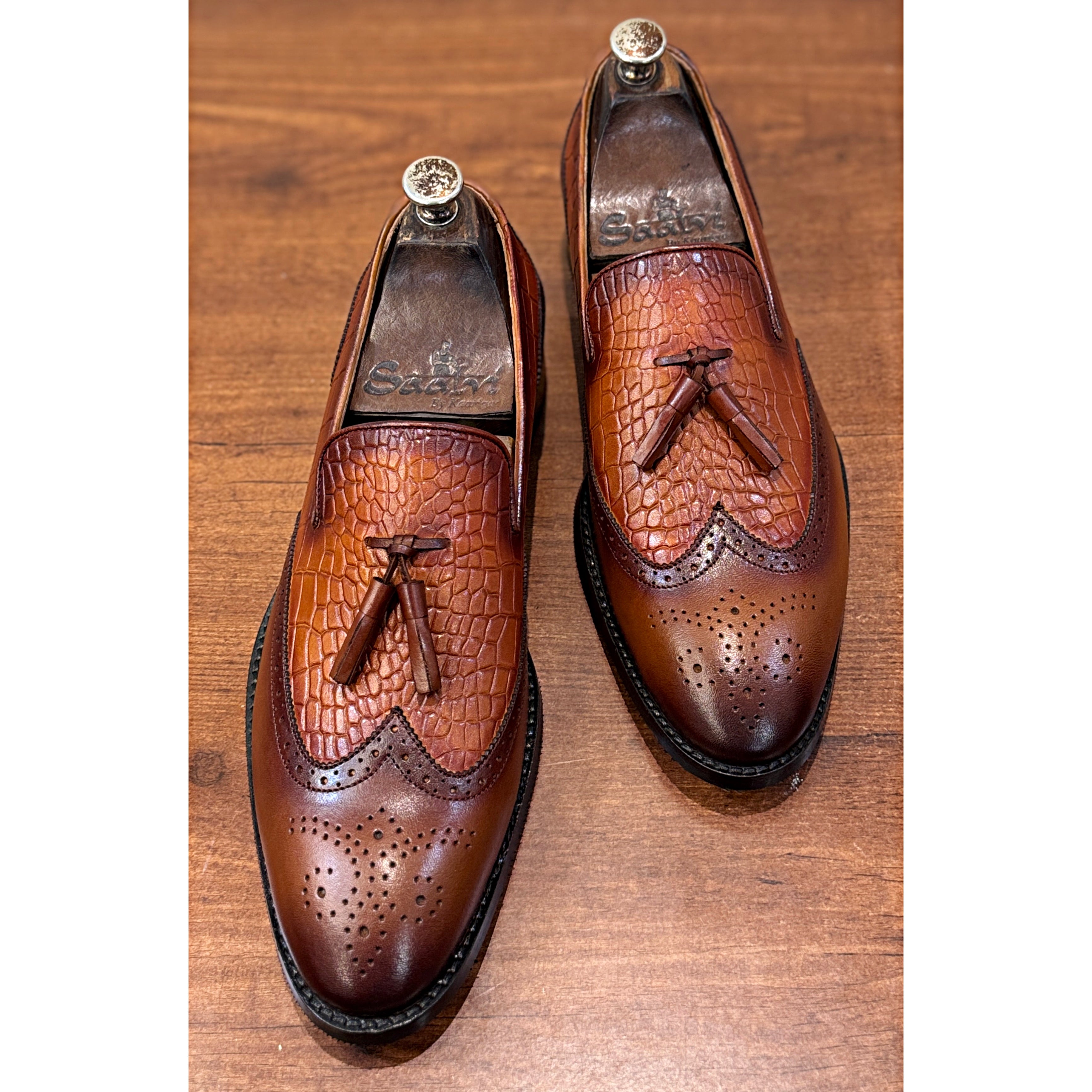 Regal Croco Tassel Wingtip Loafers – Tan Brown
