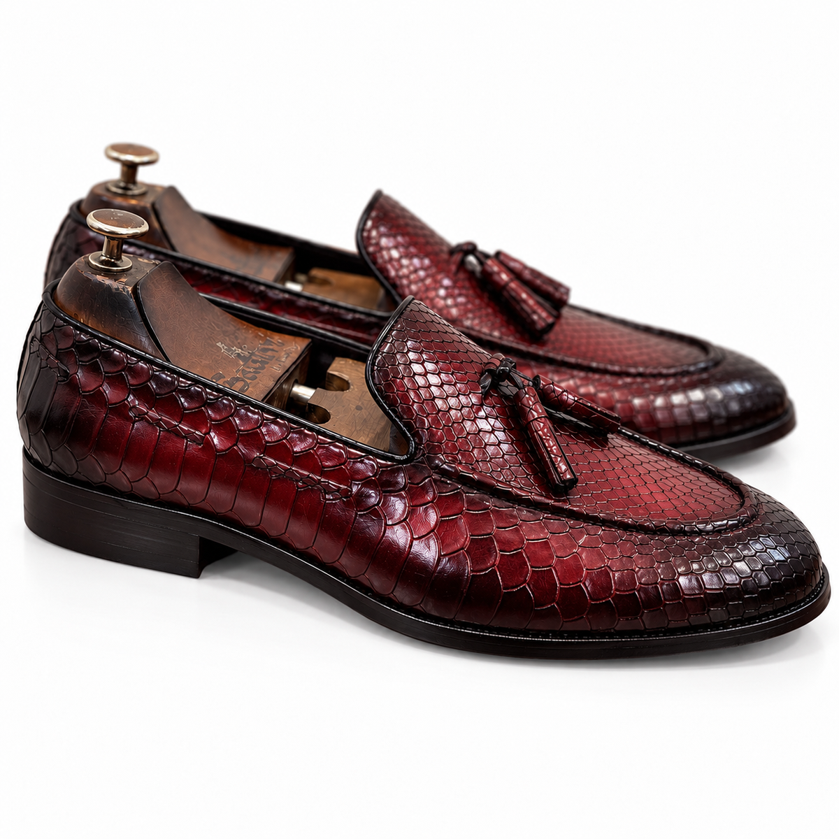 Crimson Serpente Royale Tassel Loafers