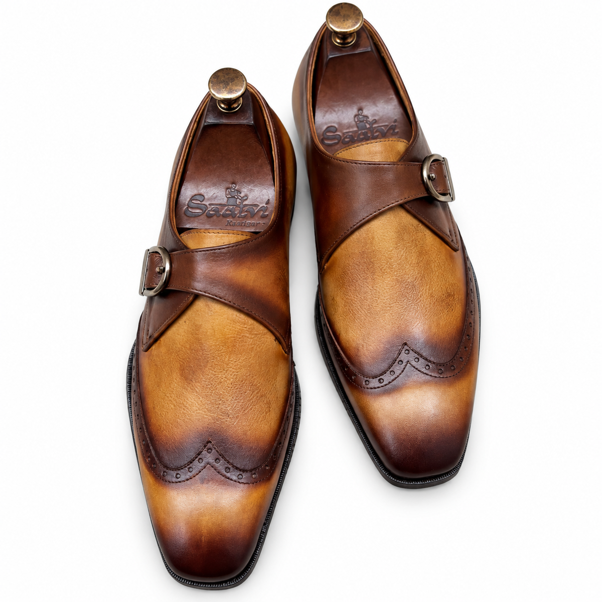 Saalvi Aureate Cognac Patina Single Monk Strap Shoes
