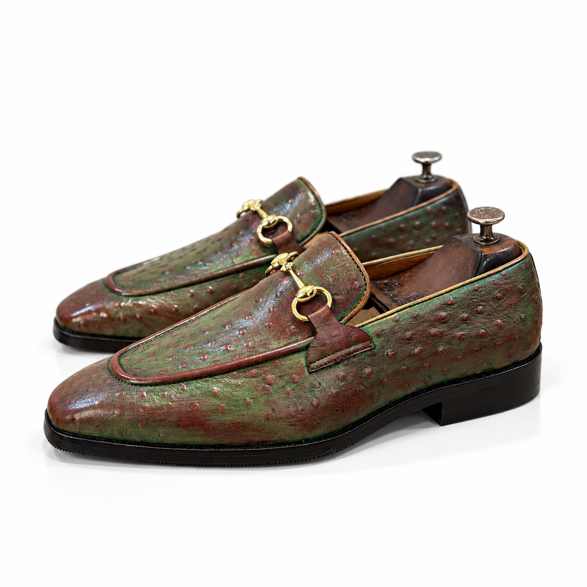 Ostrich Embossed Loafers Antiqued