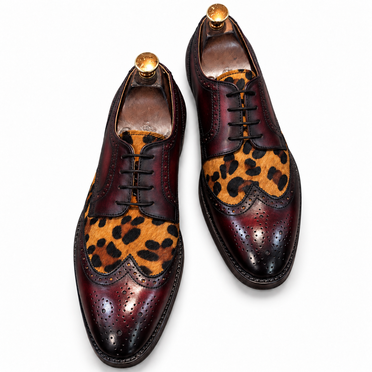 Bordeaux Leopard Wingtip Derby Shoes