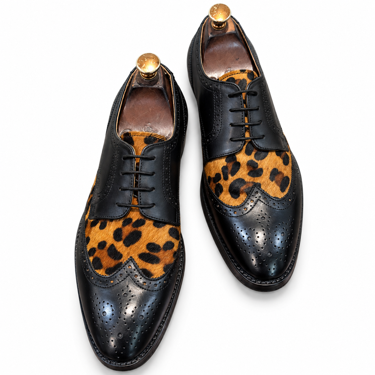 Noir Leopard Brogue Derby Shoes
