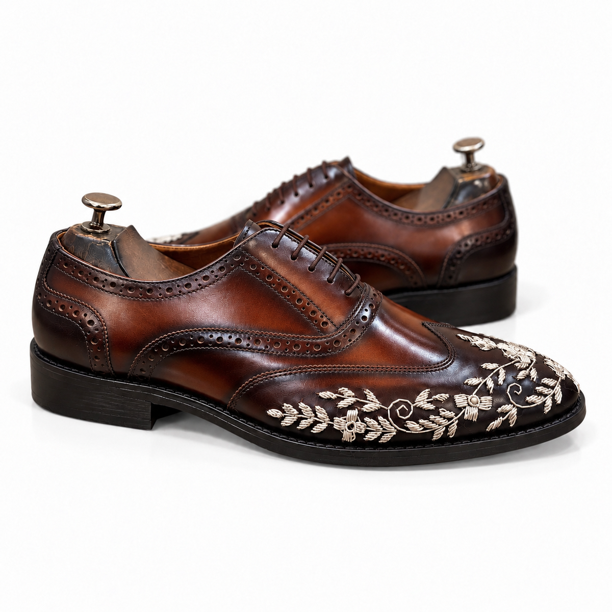 Regent Nocturne — Brown Embroidered Wingtip Oxford