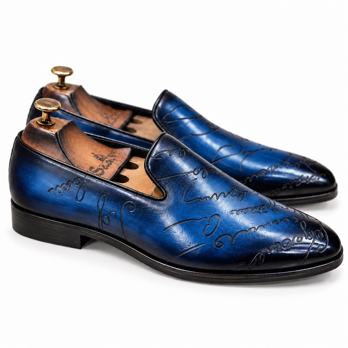 Saalvi Artisan Script Midnight Blue Leather Loafers