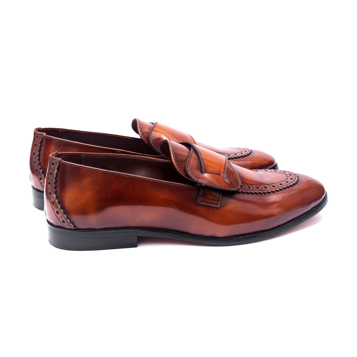 Valmont Cognac Butterfly Brogue Loafers