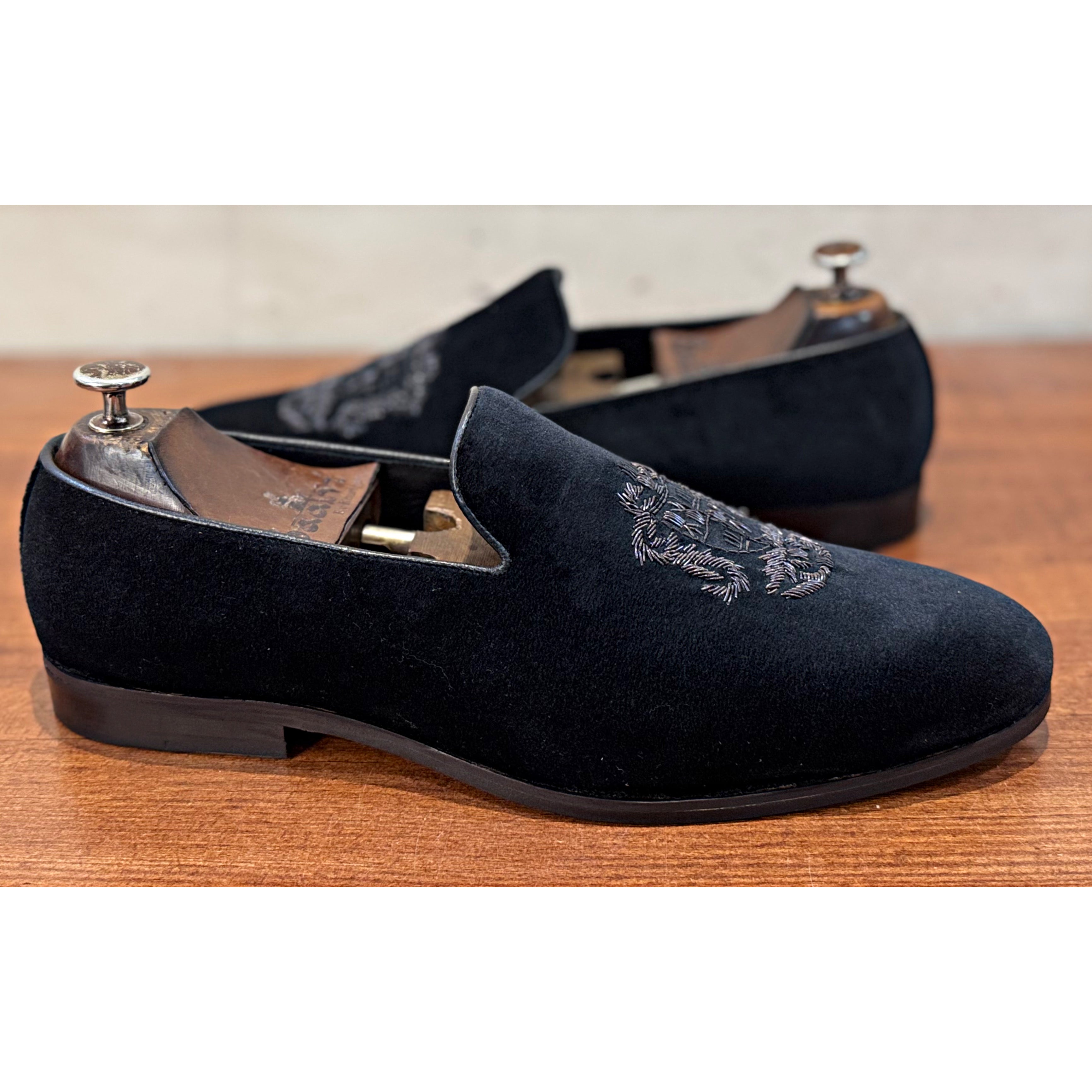 Royal Black Velvet Slipons