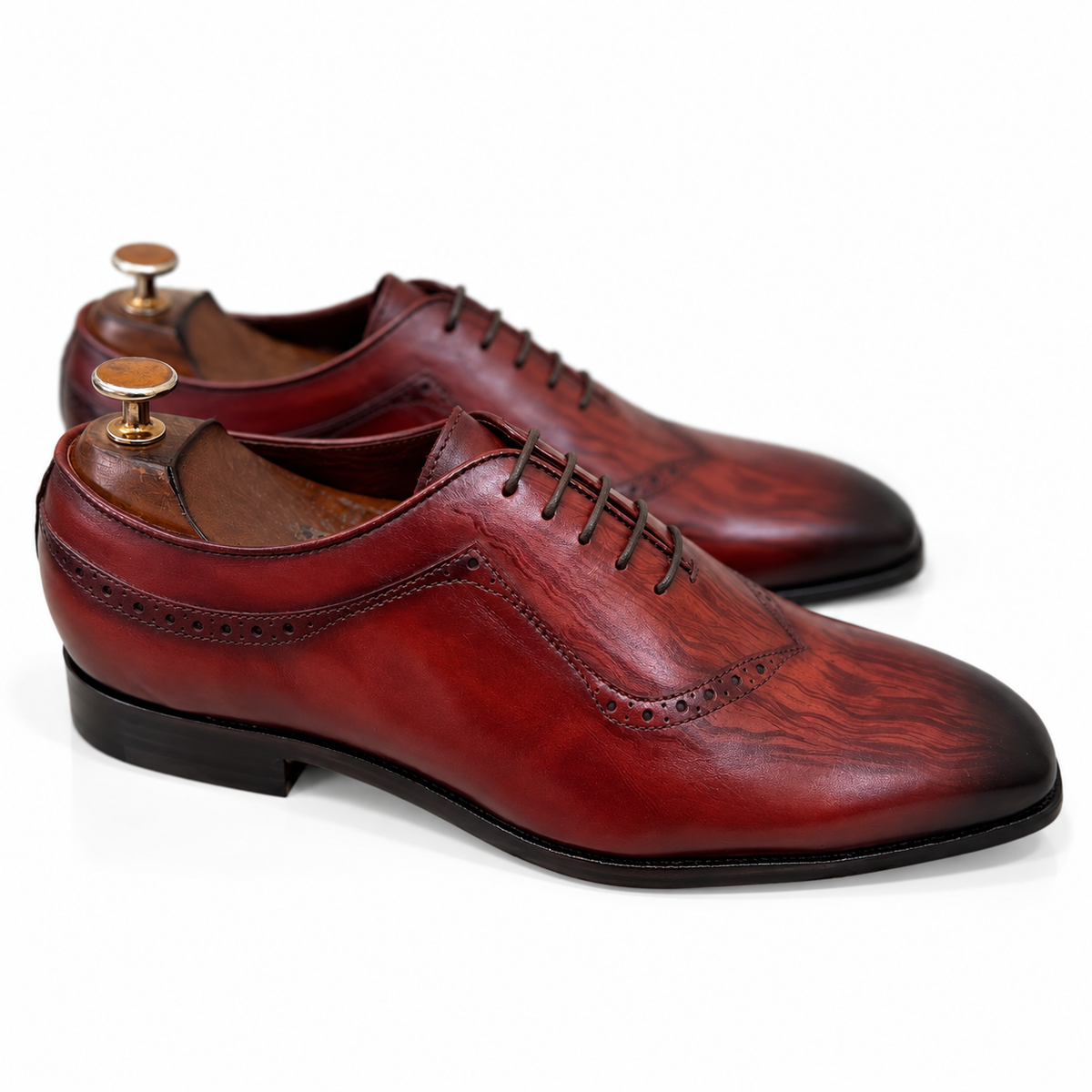 Rougemont Ember — Burgundy Hand-Patina Textured Oxford