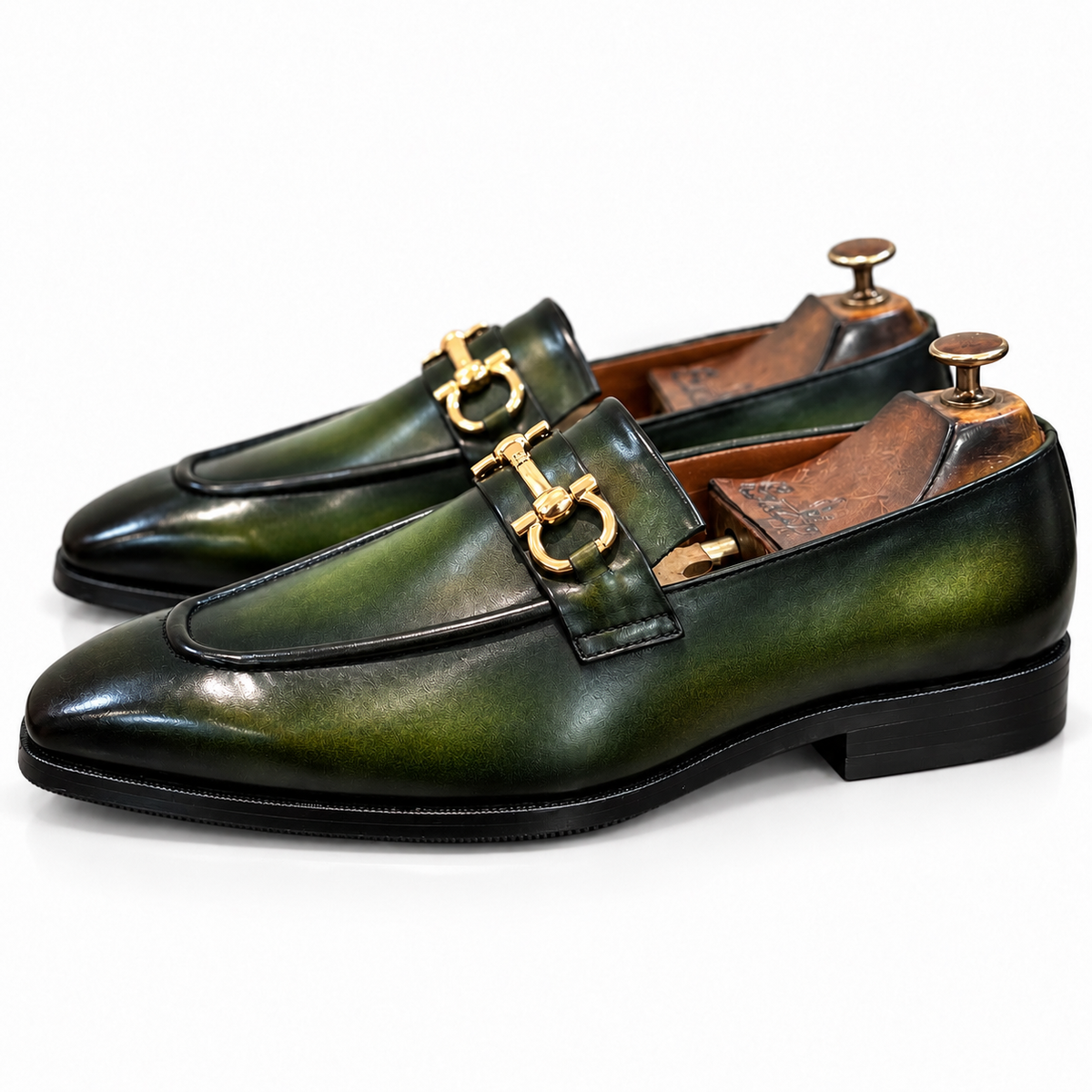 Verde Royale Gold Horsebit Loafers