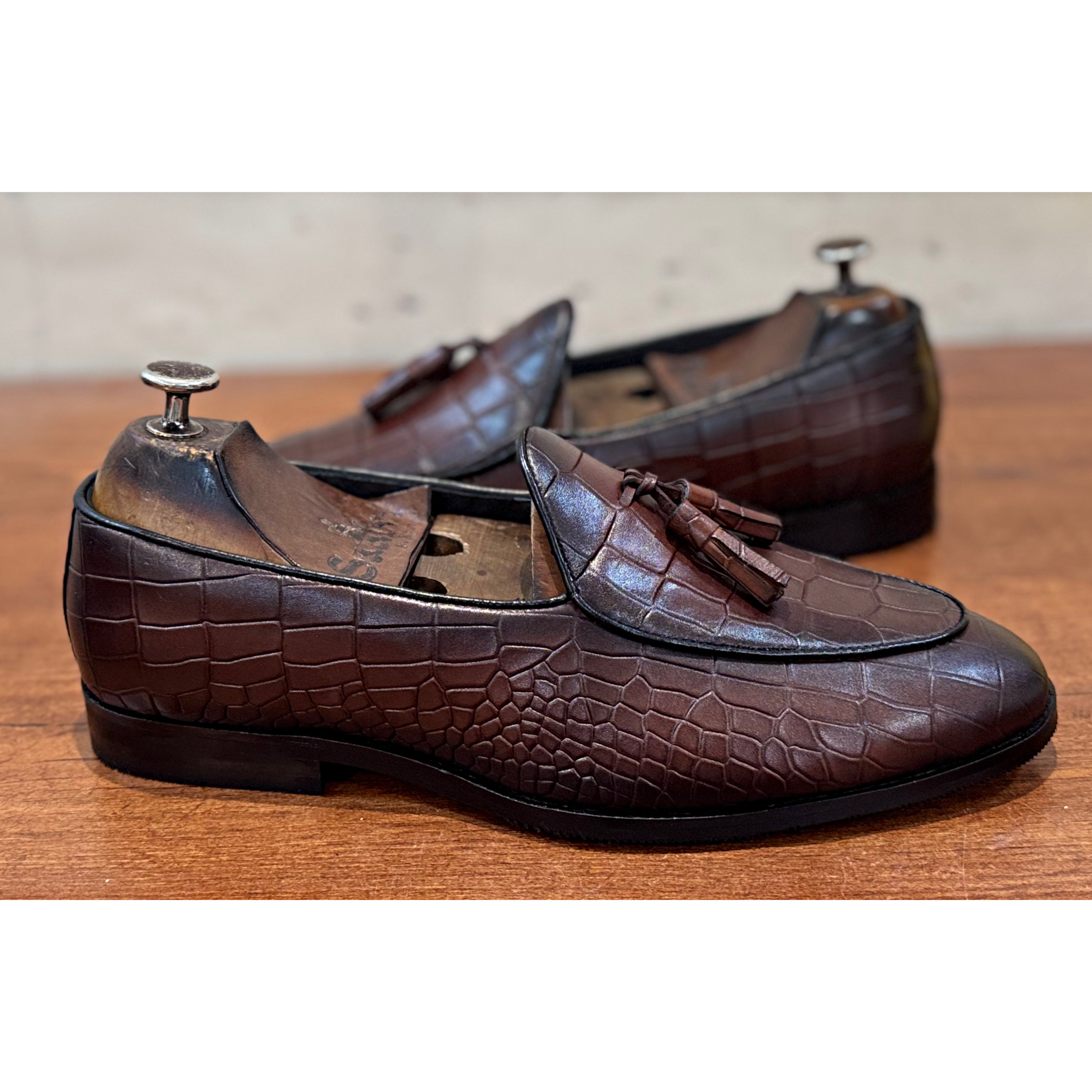 Brown Belgian Loafers With Tassels Croc