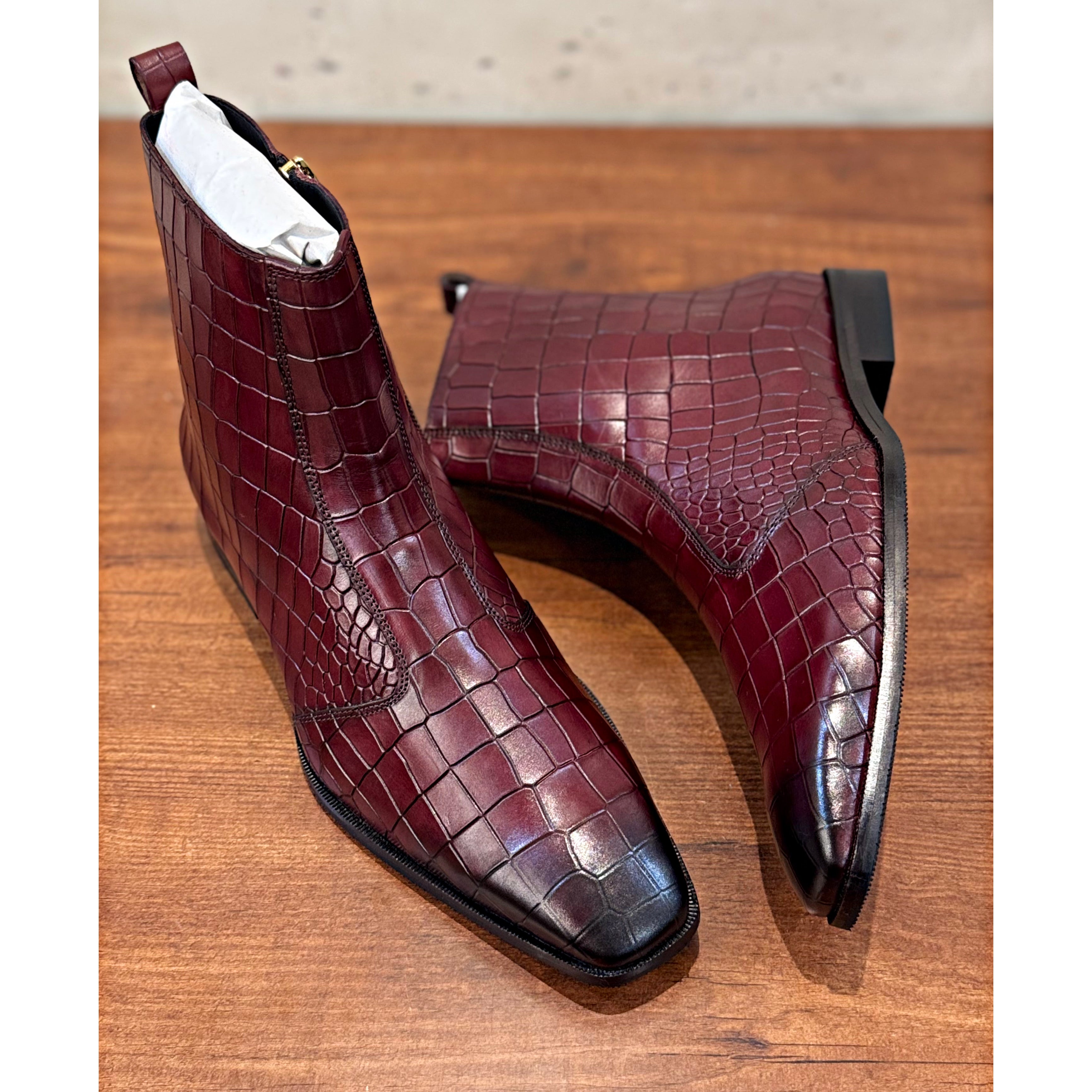 Croco Boots Bordo Hand Patina