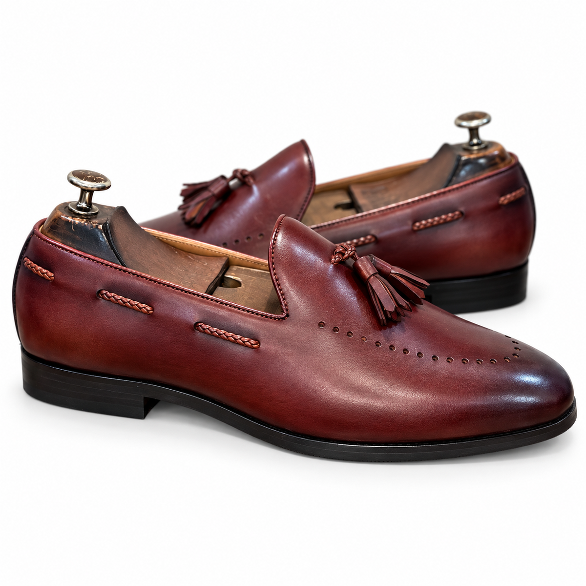 Aurus Burgundy Hand Patina Tassel Loafers