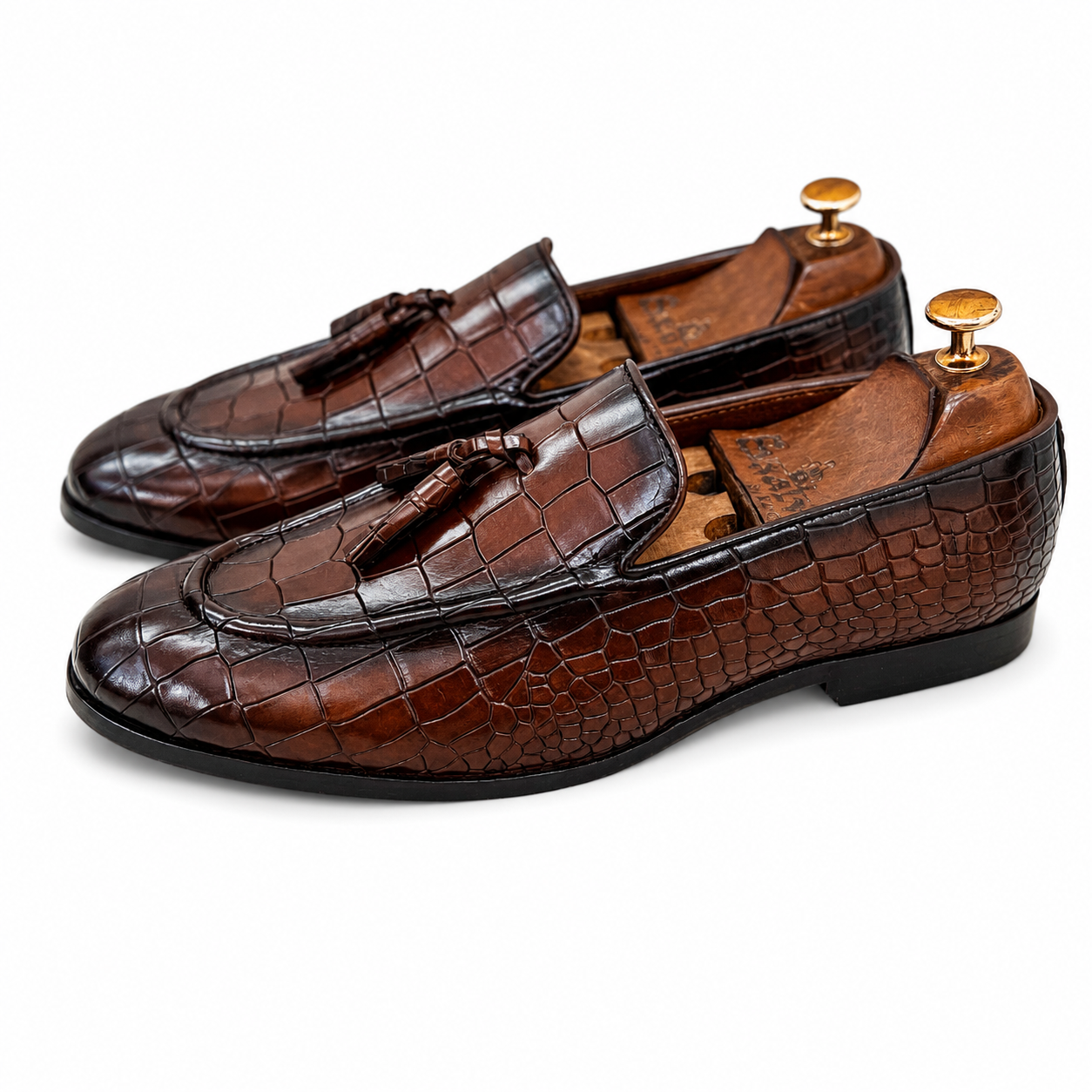 Brown Croco Loafers With Tassles