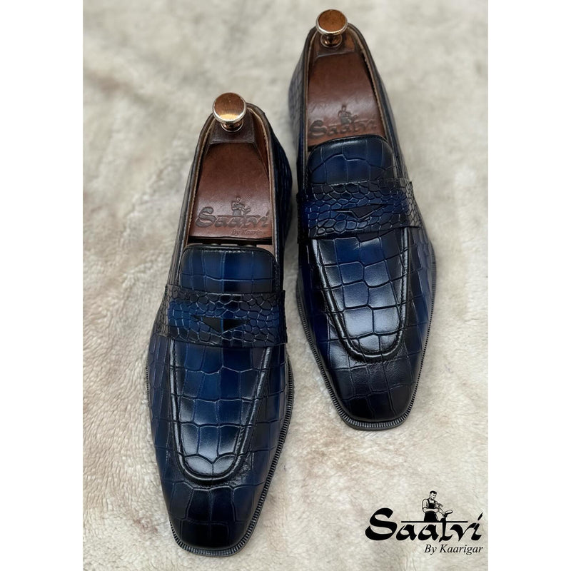 Penny Loafers Hand Patina Blue