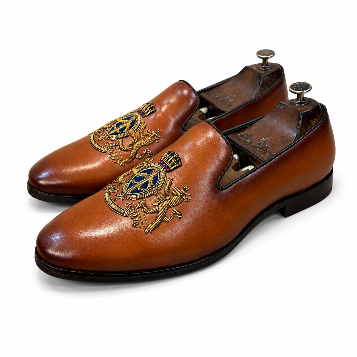 Royal Hand Zardosi Slip-Ons – Tan
