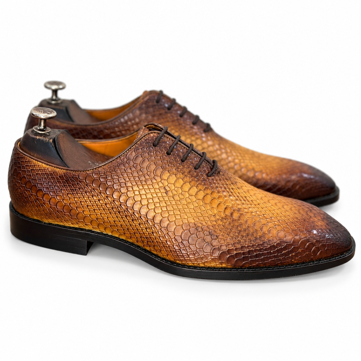 Cognac Python-Embossed Wholecut Oxfords