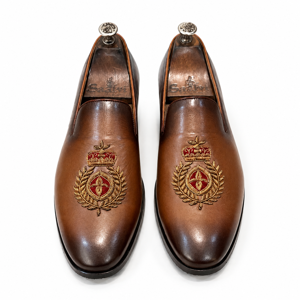 Nawab Brown Embroidered Slip-Ons