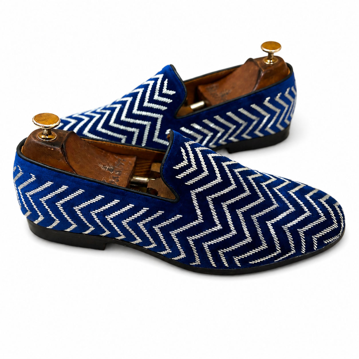 Azure Chevron Velvet Loafers