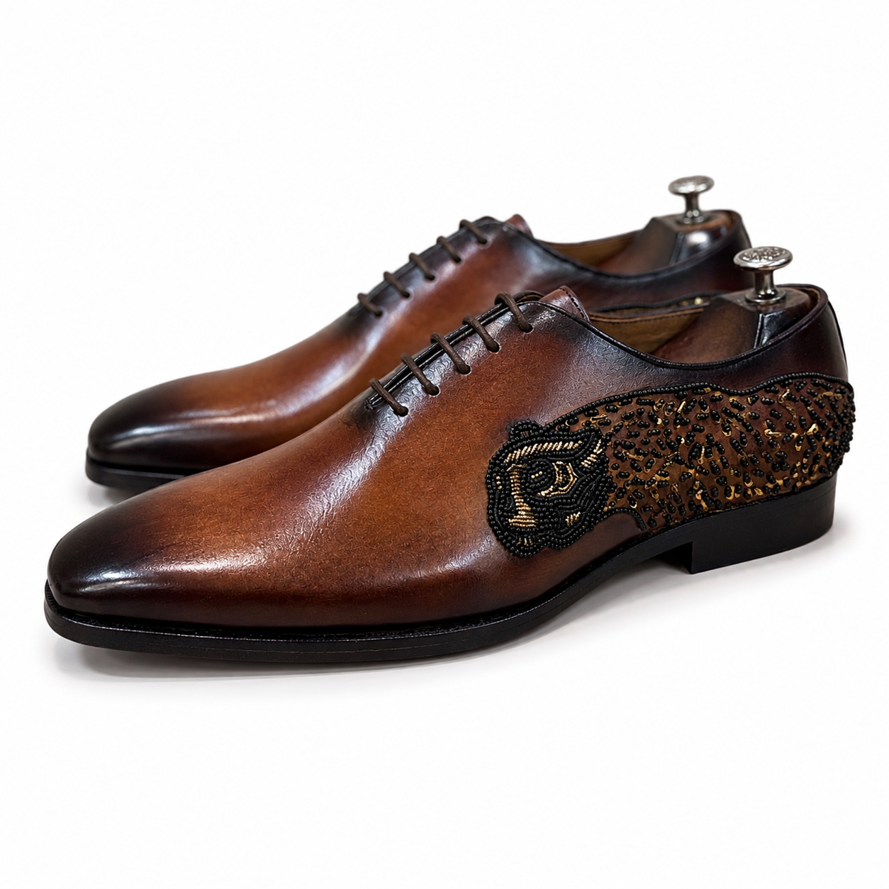 Imperial Panther Hand-Embroidered Luxury Leather Oxford Shoes for Men