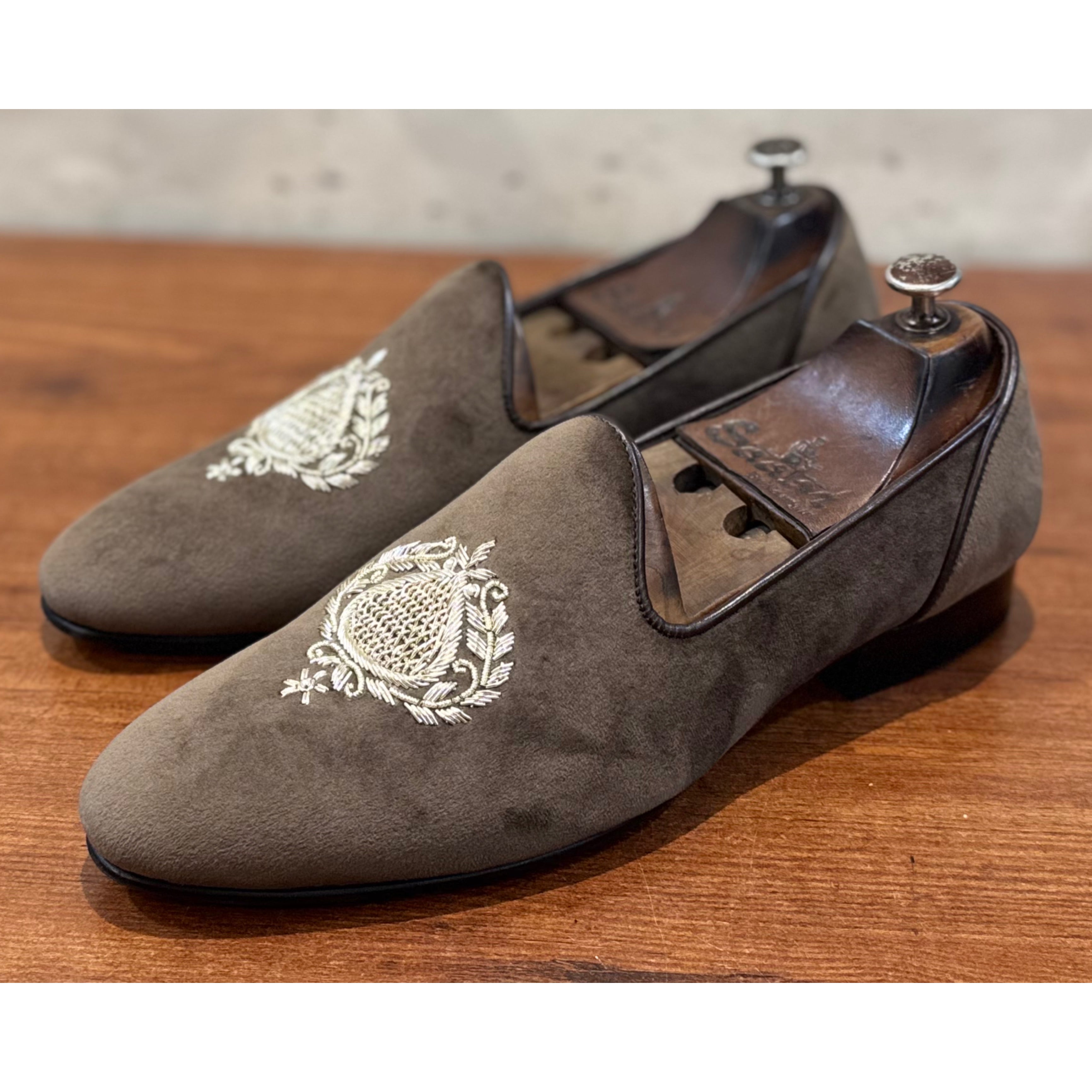 Beige Slipons With Embroidery