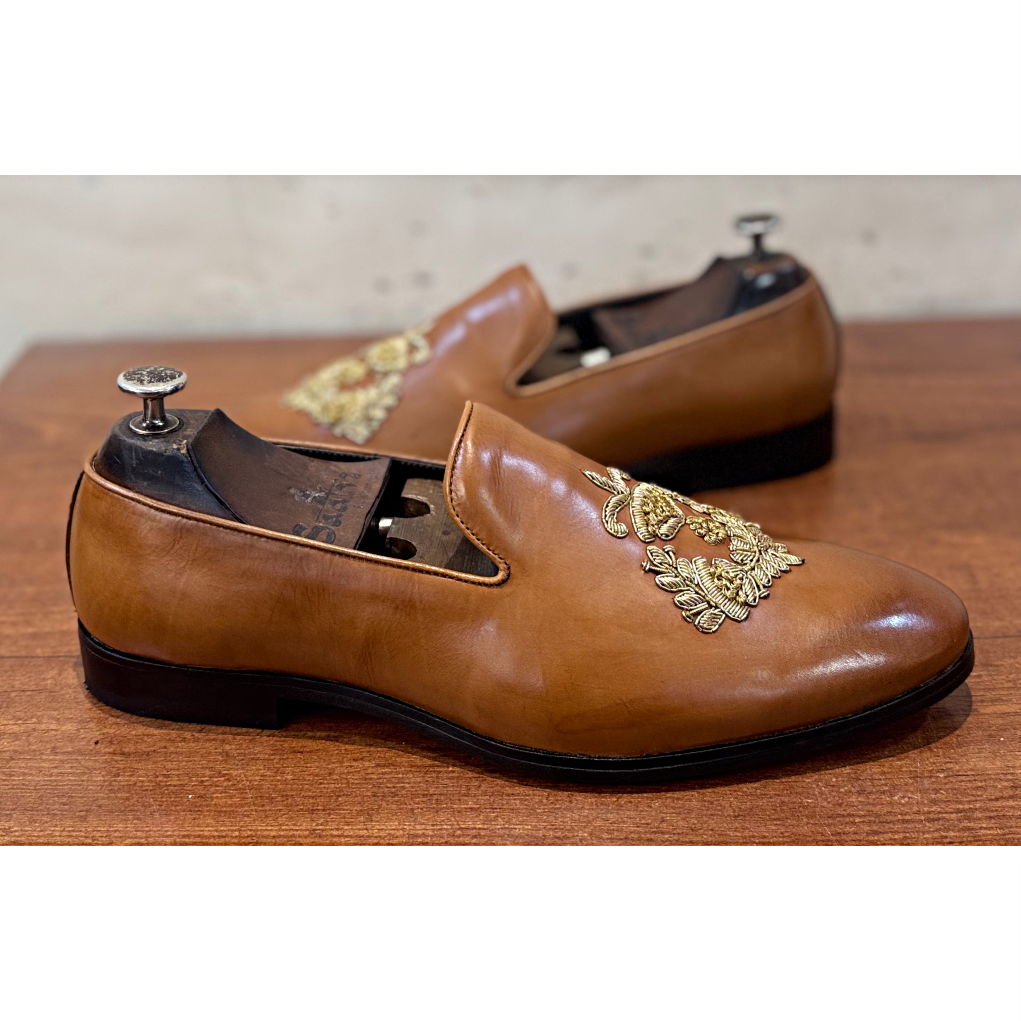 Light Tan Dabka Embroidery Slipon