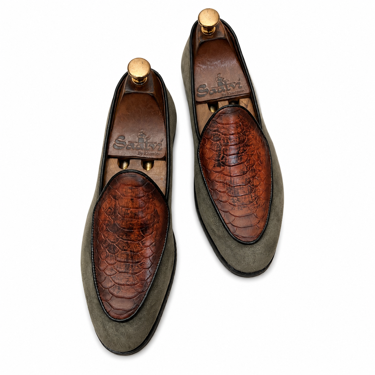 Ashford Belgian Loafers – Grey Suede & Croco Leather