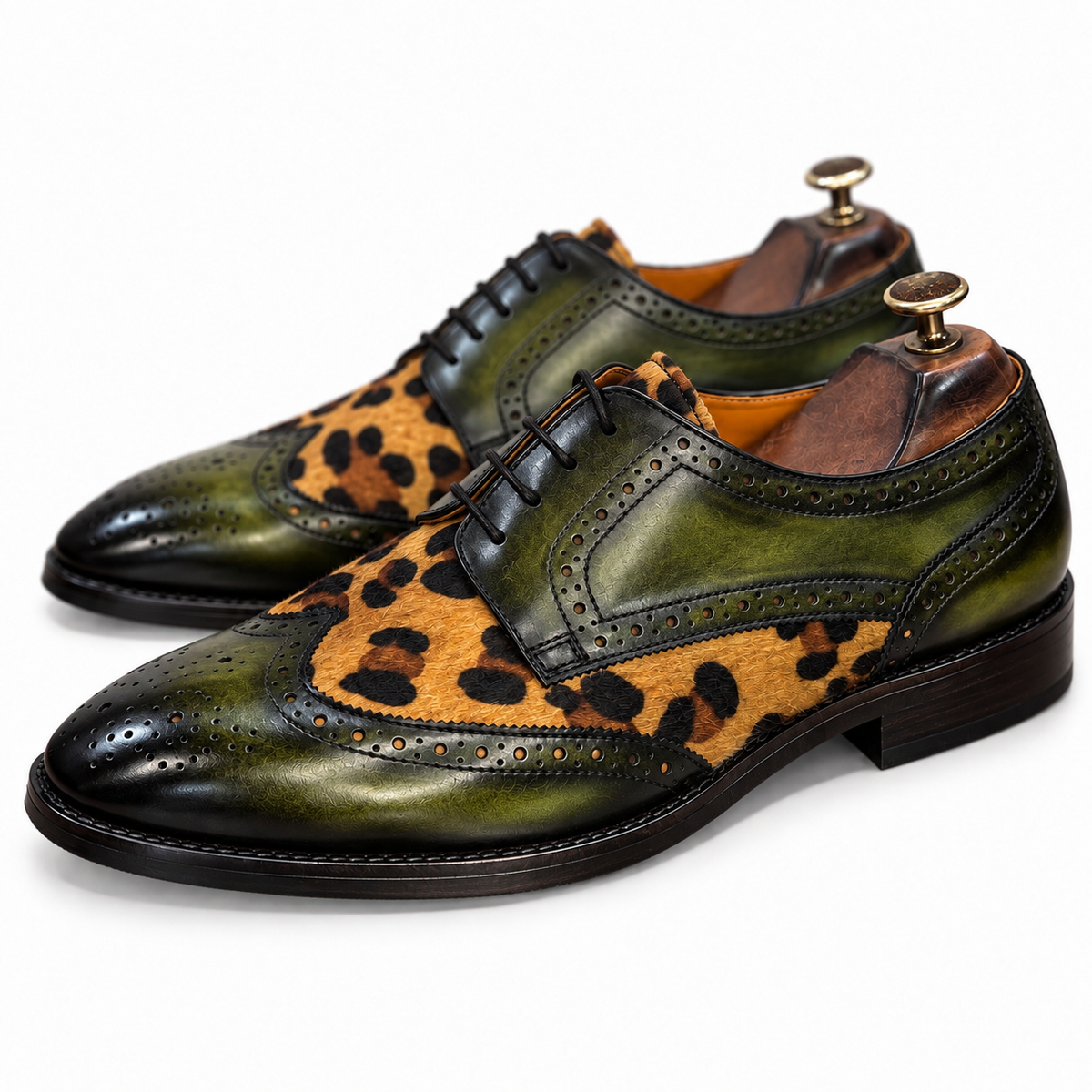 Verde Leopard Brogue Derby Shoes