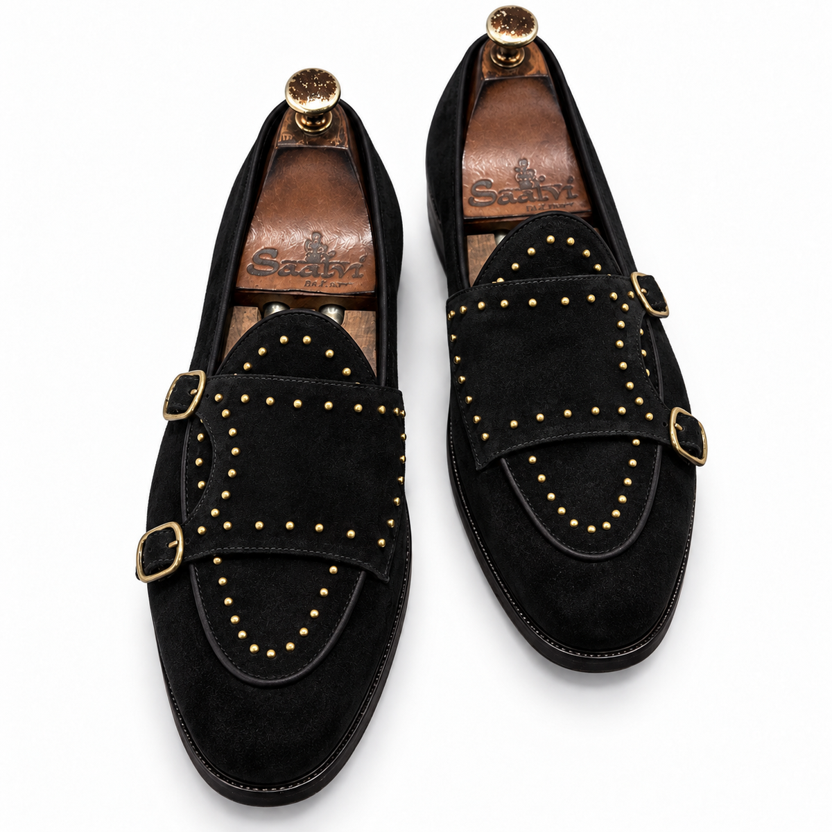 Noir Royale Studded Double Monk Straps